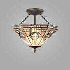 NLK00279 Azure 3 Light Semi Ceiling With Tiffany Shade 40cm Shade White/Grey/Black/Clear Crystal/Aged Antique Brass