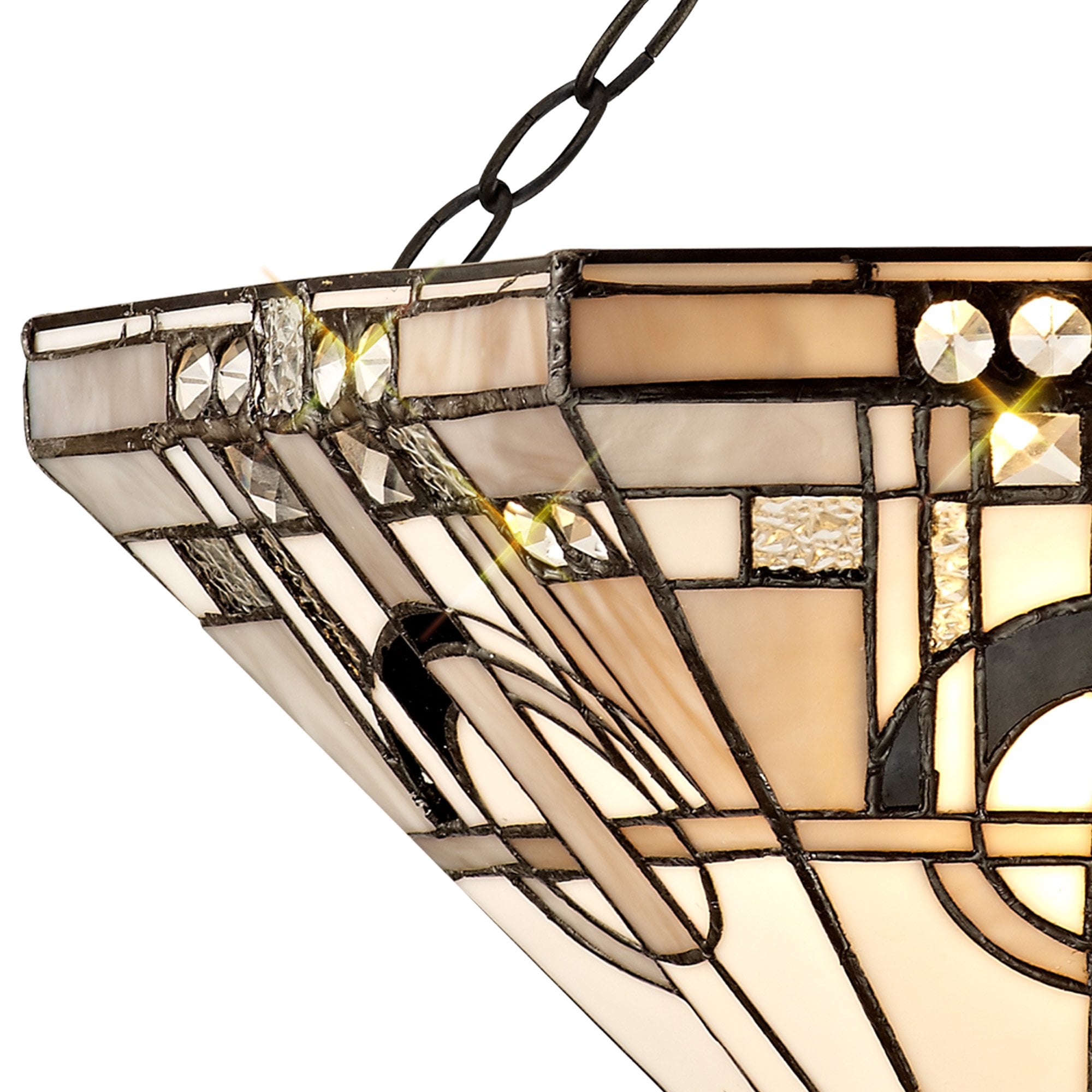 NLK00279 Azure 3 Light Semi Ceiling With Tiffany Shade 40cm Shade White/Grey/Black/Clear Crystal/Aged Antique Brass