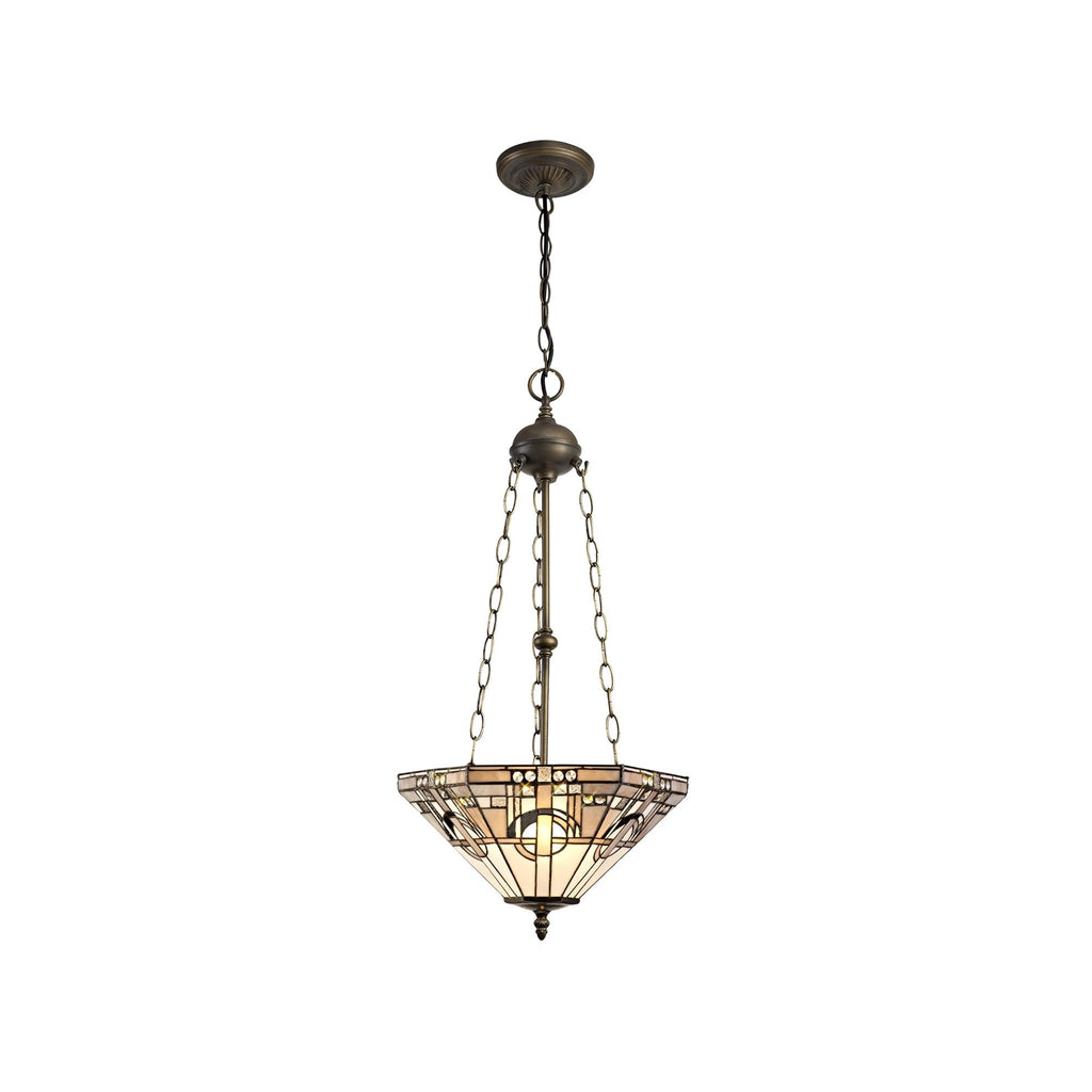NLK00289 Azure 3 Light Up Lighter Pendant With 40cm Tiffany Shade White/Grey/Black/Clear Crystal/Aged Antique Brass