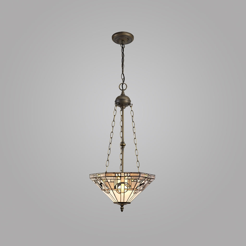 NLK00289 Azure 3 Light Up Lighter Pendant With 40cm Tiffany Shade White/Grey/Black/Clear Crystal/Aged Antique Brass