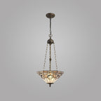 NLK00289 Azure 3 Light Up Lighter Pendant With 40cm Tiffany Shade White/Grey/Black/Clear Crystal/Aged Antique Brass