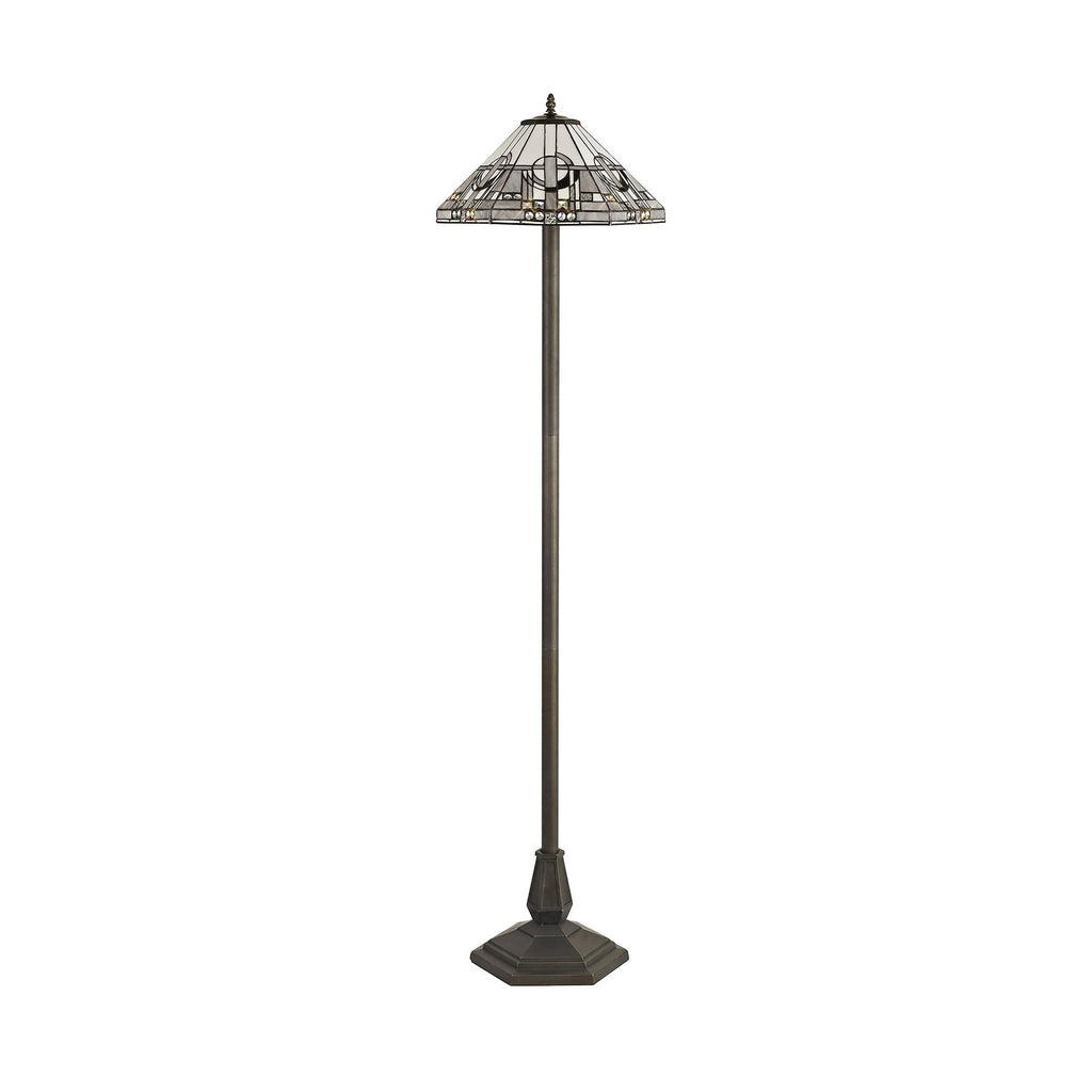 NLK00289 Azure 3 Light Up Lighter Pendant With 40cm Tiffany Shade White/Grey/Black/Clear Crystal/Aged Antique Brass