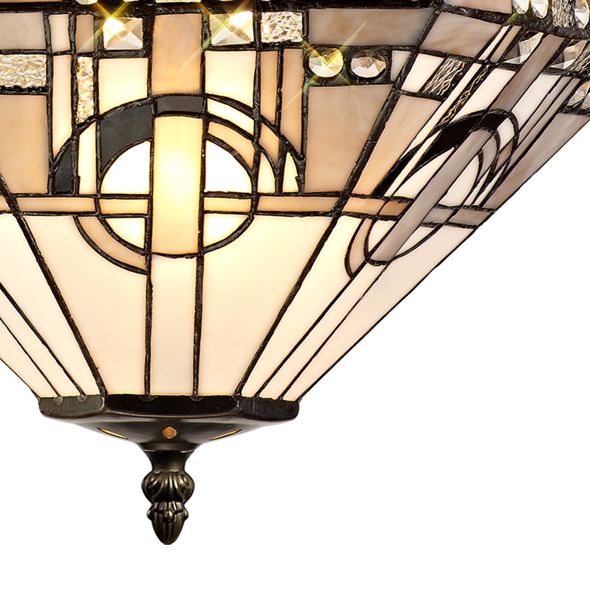NLK00289 Azure 3 Light Up Lighter Pendant With 40cm Tiffany Shade White/Grey/Black/Clear Crystal/Aged Antique Brass