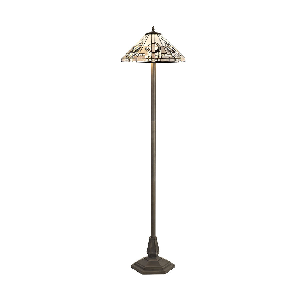 NLK00299 Azure 2 Light Octagonal Floor Lamp With 40cm Tiffany Shade White/Grey/Black/Clear Crystal/Aged Antique Brass