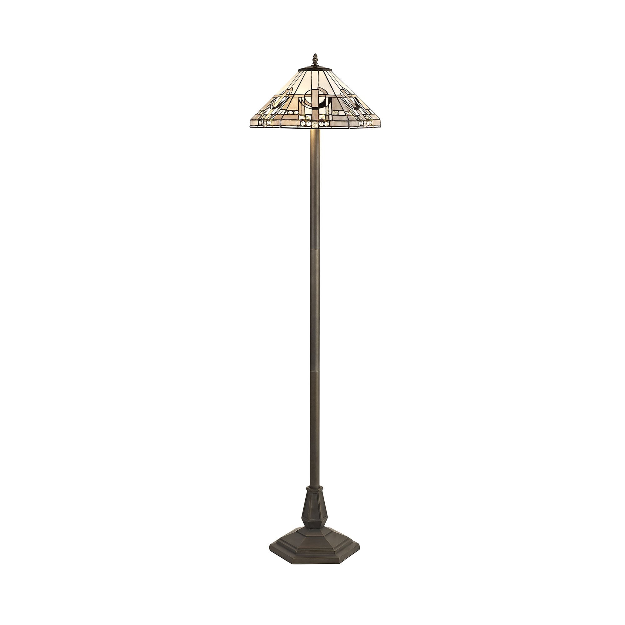 NLK00299 Azure 2 Light Octagonal Floor Lamp With 40cm Tiffany Shade White/Grey/Black/Clear Crystal/Aged Antique Brass