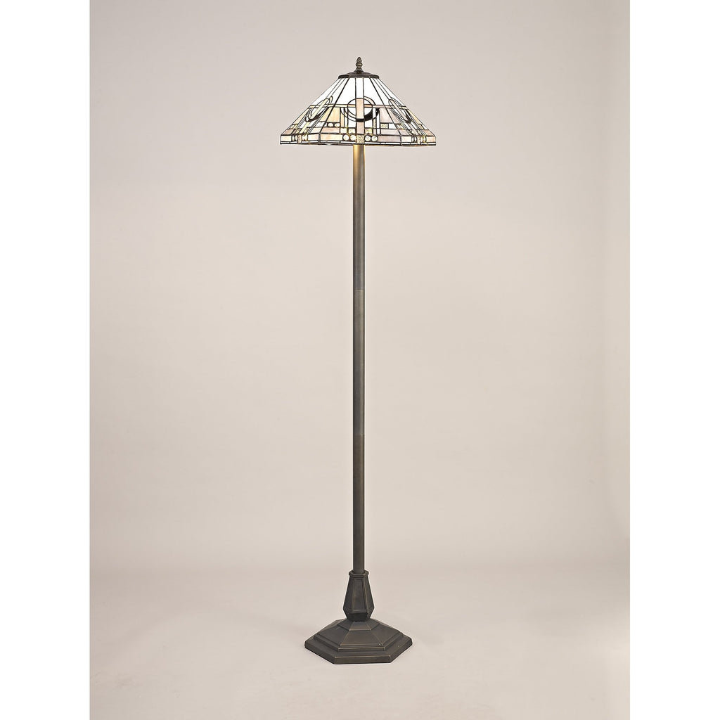 NLK00299 Azure 2 Light Octagonal Floor Lamp With 40cm Tiffany Shade White/Grey/Black/Clear Crystal/Aged Antique Brass