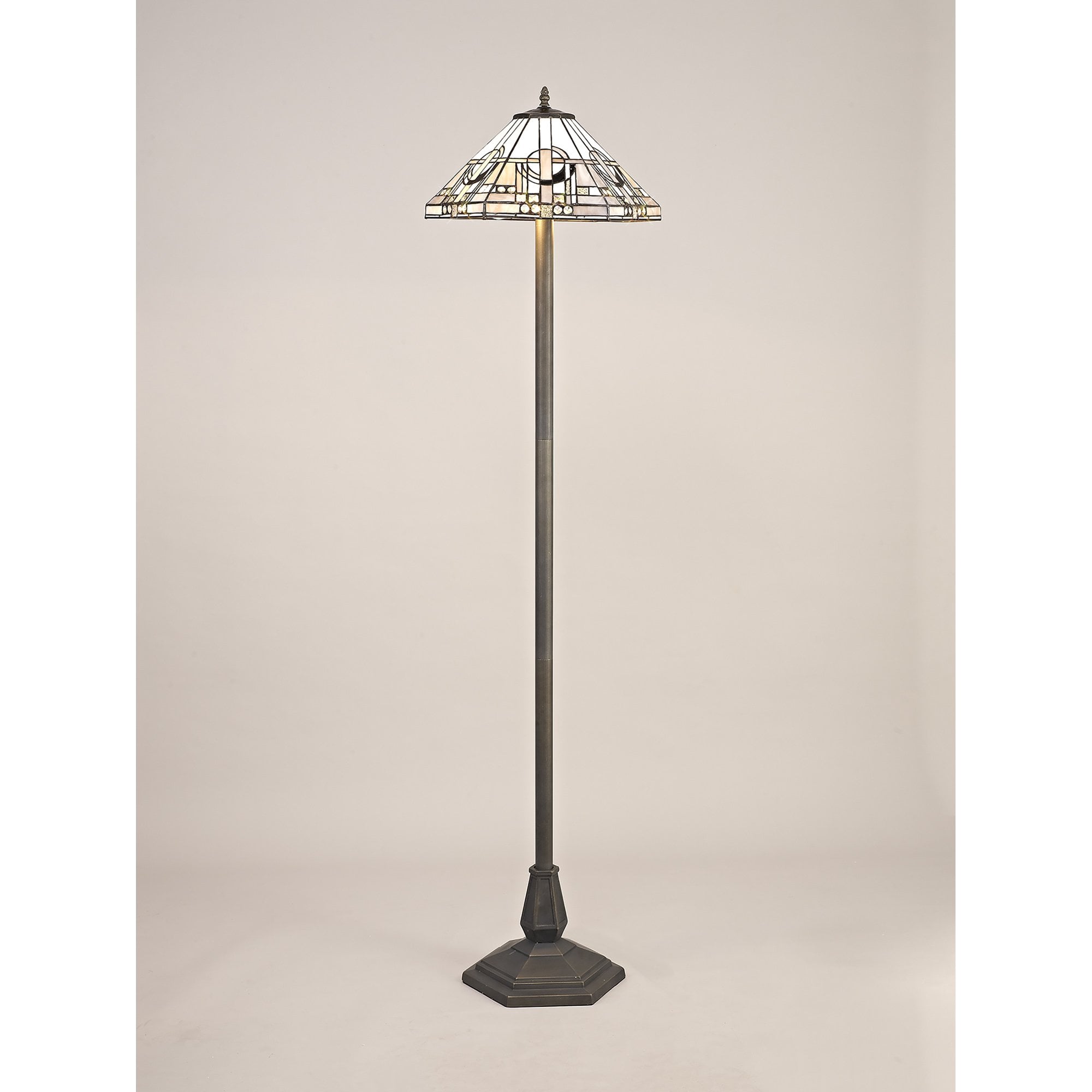 NLK00299 Azure 2 Light Octagonal Floor Lamp With 40cm Tiffany Shade White/Grey/Black/Clear Crystal/Aged Antique Brass