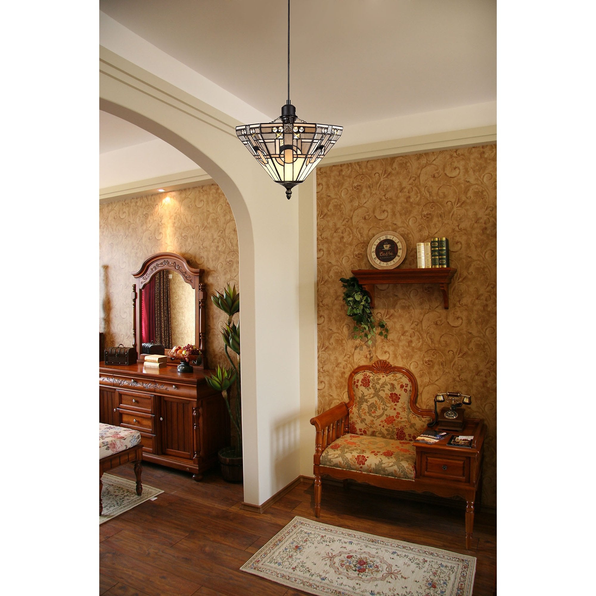 NLK00299 Azure 2 Light Octagonal Floor Lamp With 40cm Tiffany Shade White/Grey/Black/Clear Crystal/Aged Antique Brass