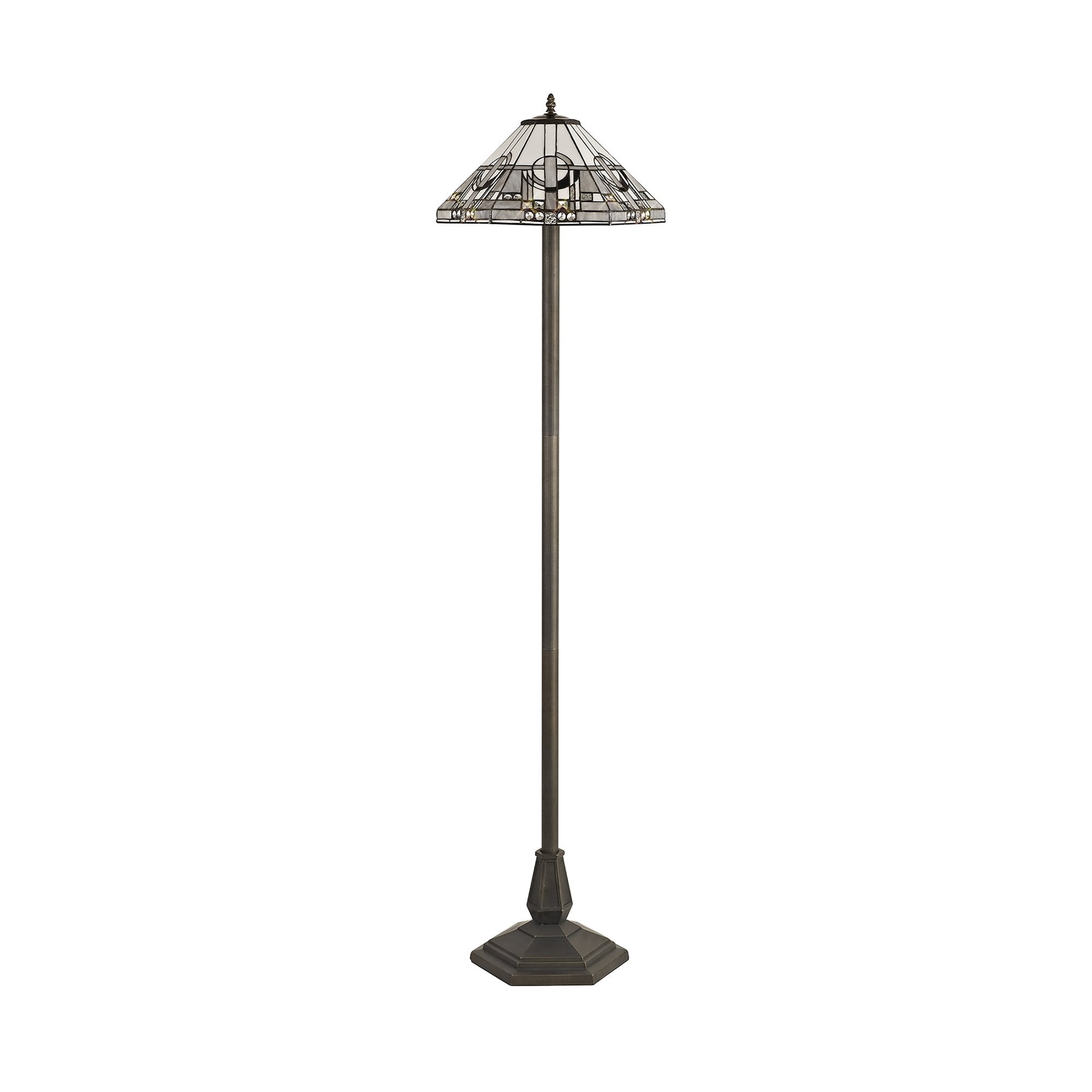 NLK00299 Azure 2 Light Octagonal Floor Lamp With 40cm Tiffany Shade White/Grey/Black/Clear Crystal/Aged Antique Brass