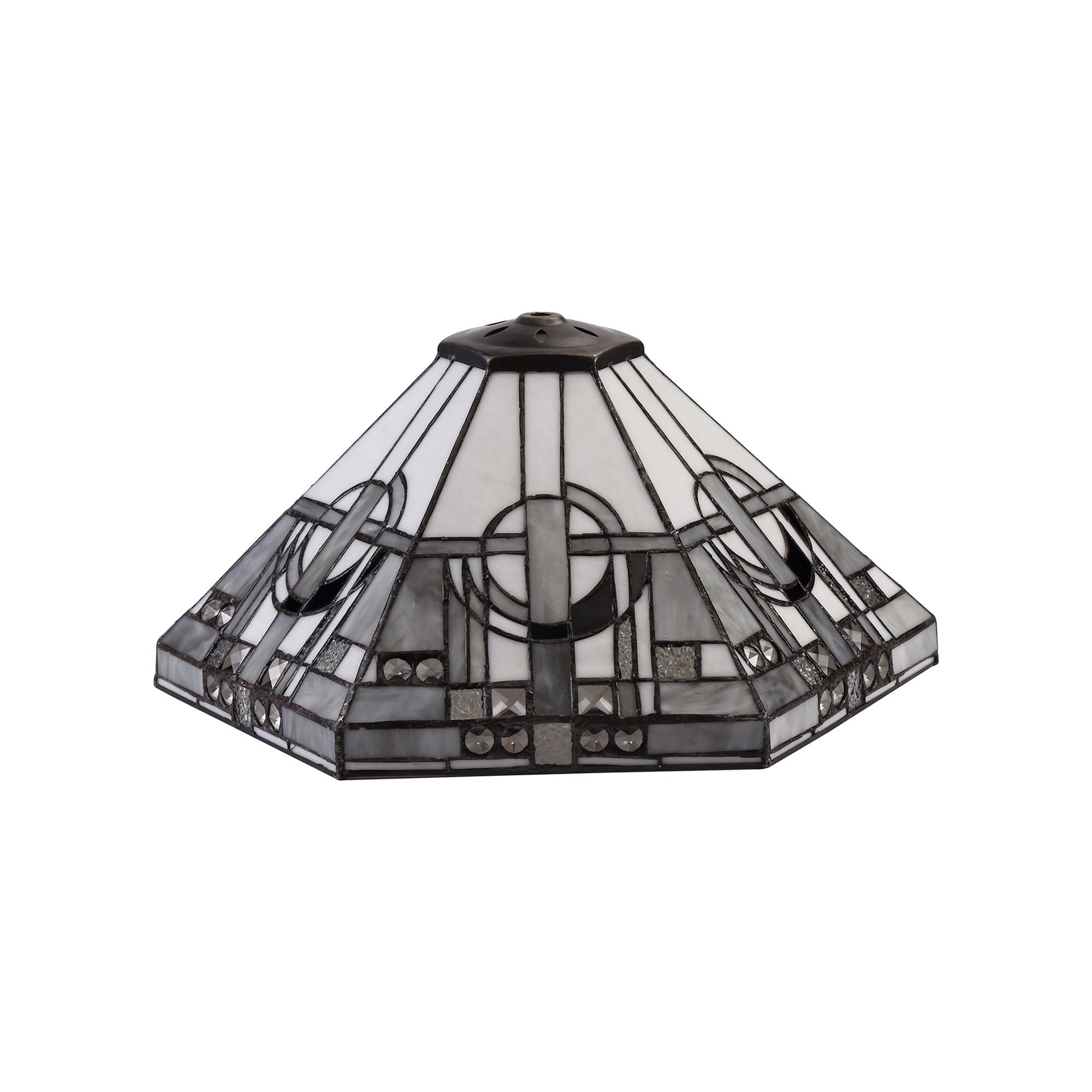 NLK00299 Azure 2 Light Octagonal Floor Lamp With 40cm Tiffany Shade White/Grey/Black/Clear Crystal/Aged Antique Brass