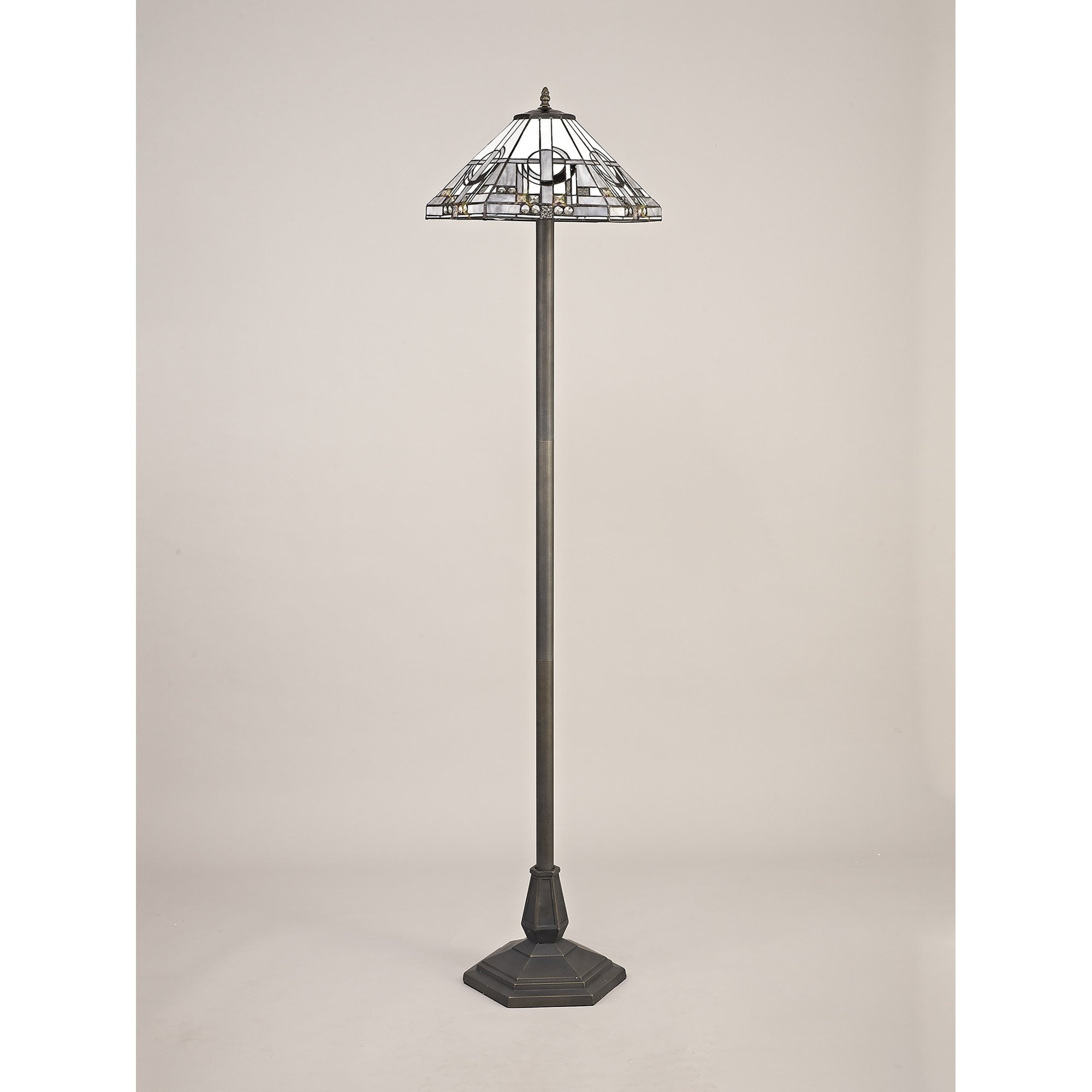 NLK00299 Azure 2 Light Octagonal Floor Lamp With 40cm Tiffany Shade White/Grey/Black/Clear Crystal/Aged Antique Brass