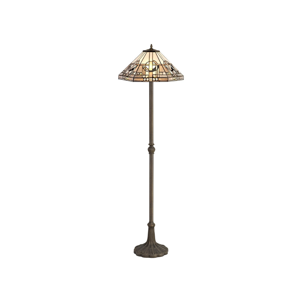 NLK00309 Azure 2 Light Leaf Design Floor Lamp With 40cm Tiffany Shade White/Grey/Black/Clear Crystal/Aged Antique Brass