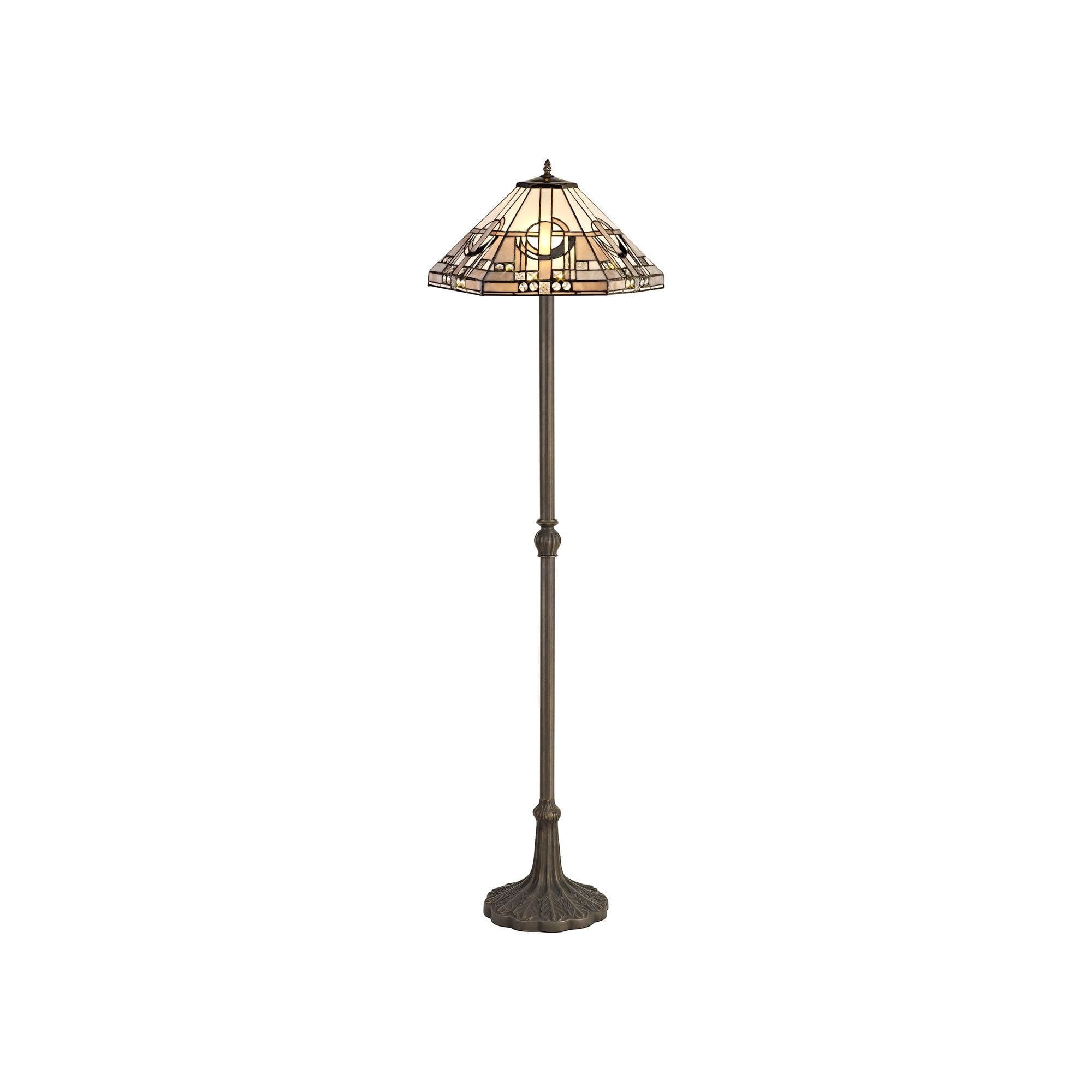 NLK00309 Azure 2 Light Leaf Design Floor Lamp With 40cm Tiffany Shade White/Grey/Black/Clear Crystal/Aged Antique Brass
