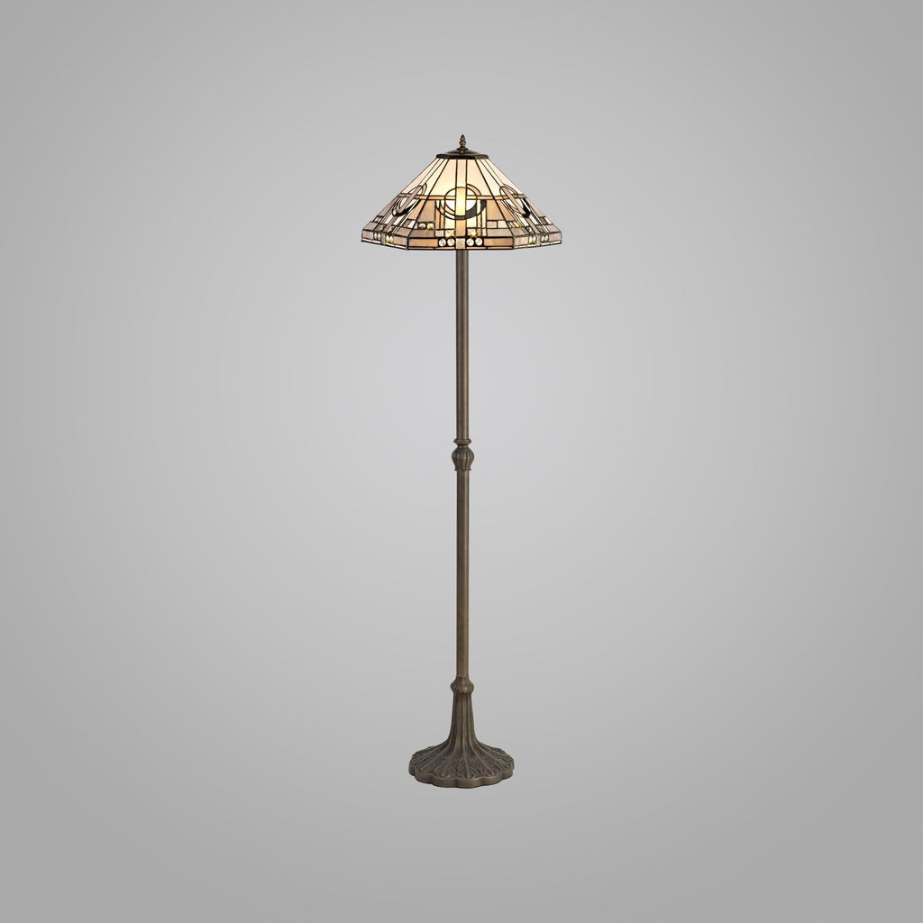 NLK00309 Azure 2 Light Leaf Design Floor Lamp With 40cm Tiffany Shade White/Grey/Black/Clear Crystal/Aged Antique Brass