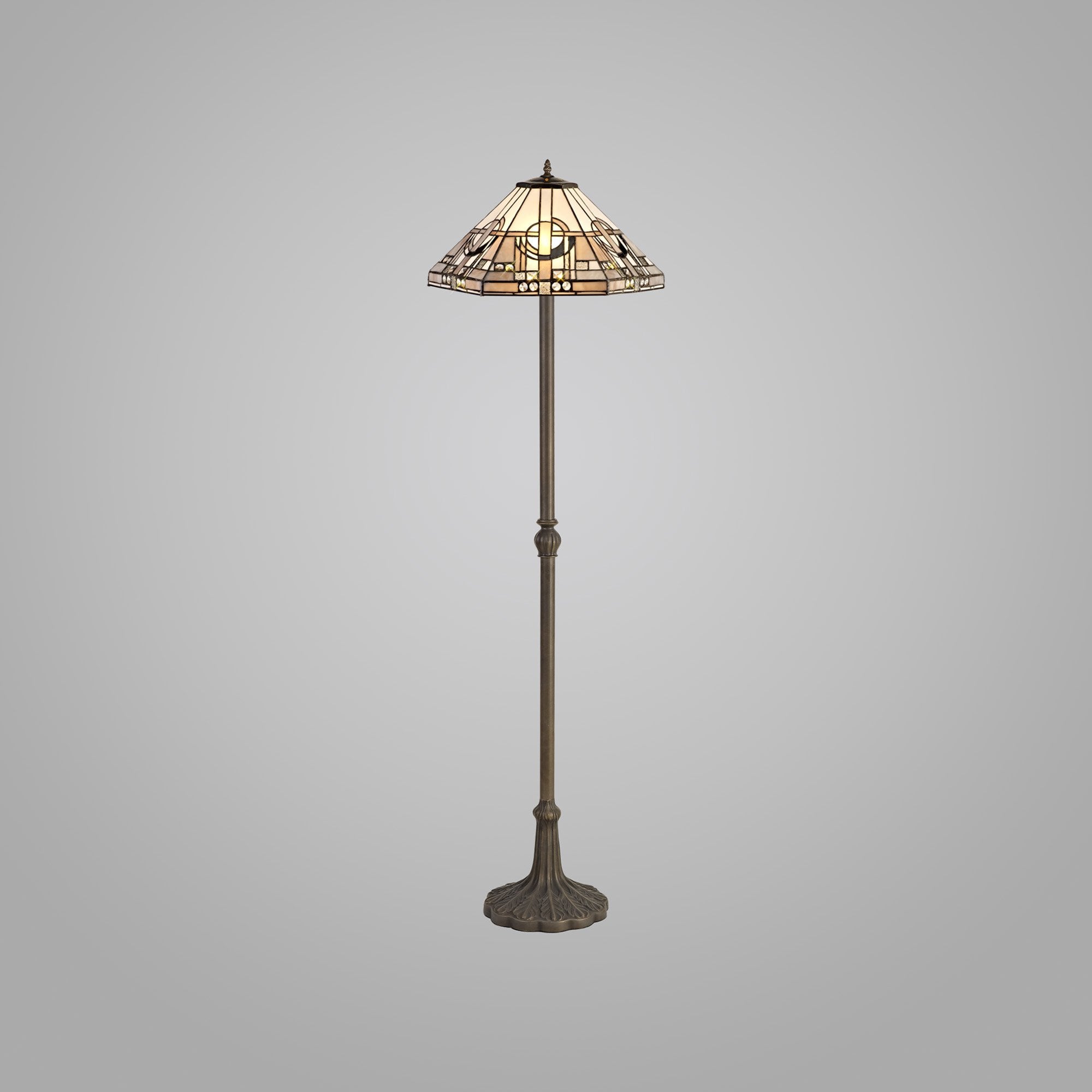 NLK00309 Azure 2 Light Leaf Design Floor Lamp With 40cm Tiffany Shade White/Grey/Black/Clear Crystal/Aged Antique Brass