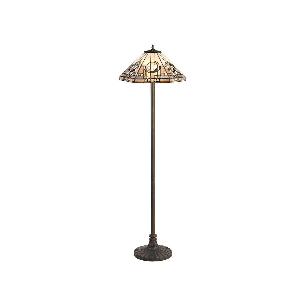 NLK00319 Azure 2 Light Stepped Design Floor Lamp With 40cm Tiffany Shade White/Grey/Black/Clear Crystal/Aged Antique Brass