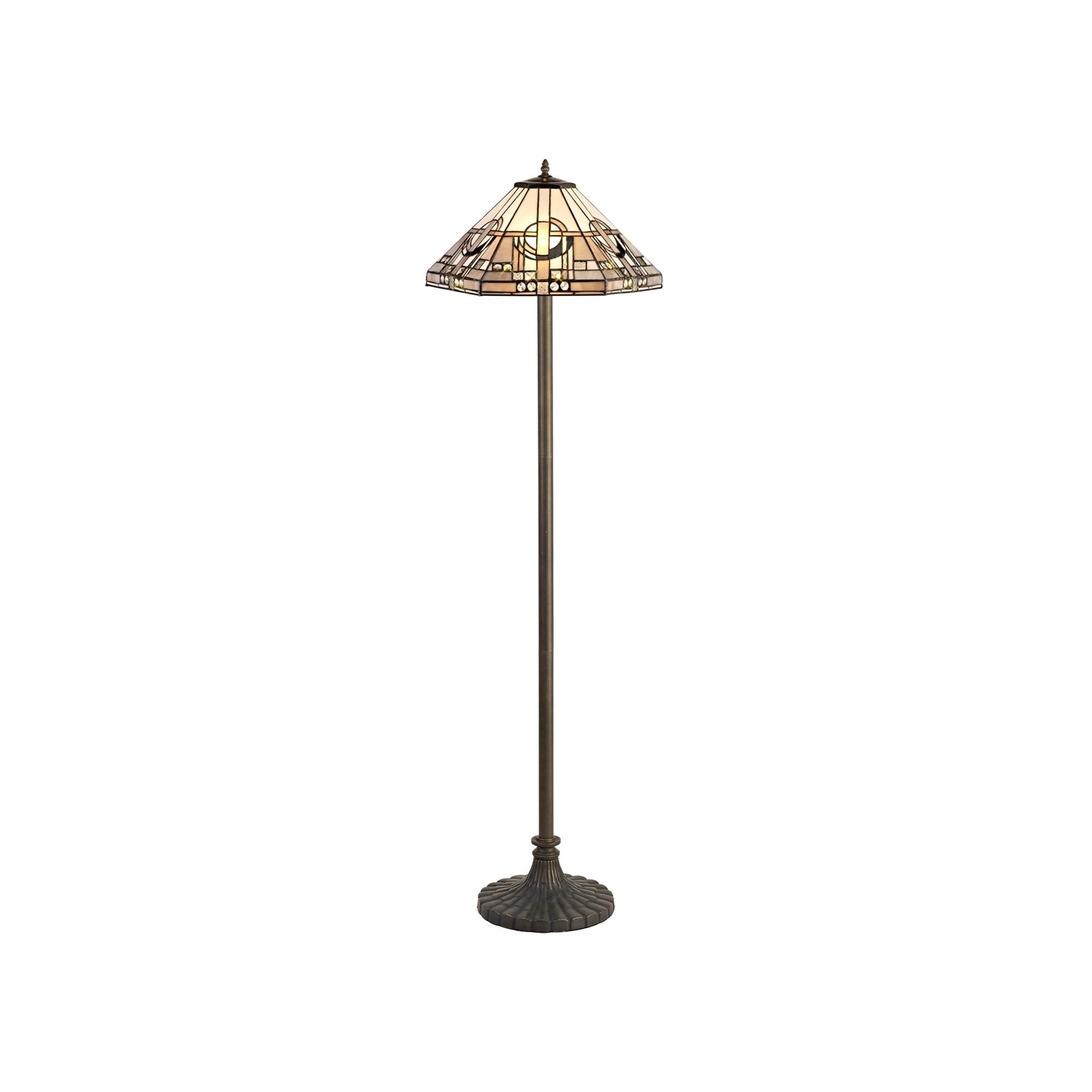NLK00319 Azure 2 Light Stepped Design Floor Lamp With 40cm Tiffany Shade White/Grey/Black/Clear Crystal/Aged Antique Brass
