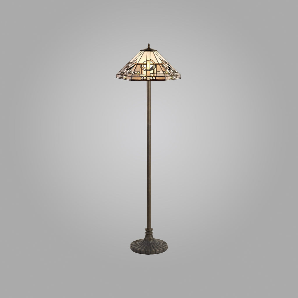 NLK00319 Azure 2 Light Stepped Design Floor Lamp With 40cm Tiffany Shade White/Grey/Black/Clear Crystal/Aged Antique Brass