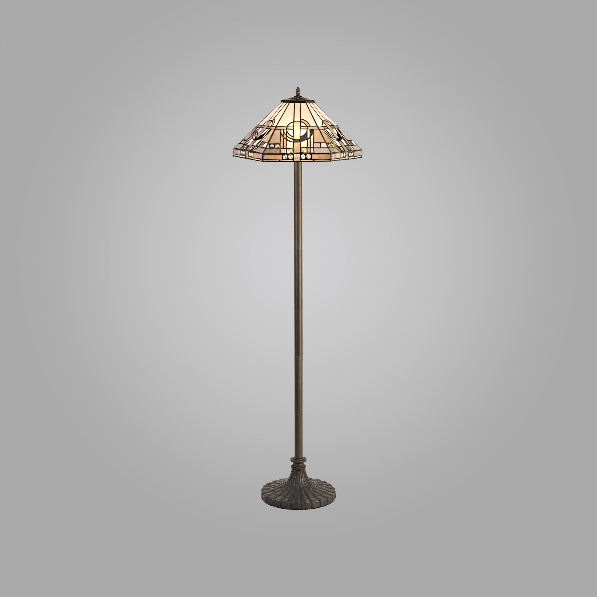 NLK00319 Azure 2 Light Stepped Design Floor Lamp With 40cm Tiffany Shade White/Grey/Black/Clear Crystal/Aged Antique Brass