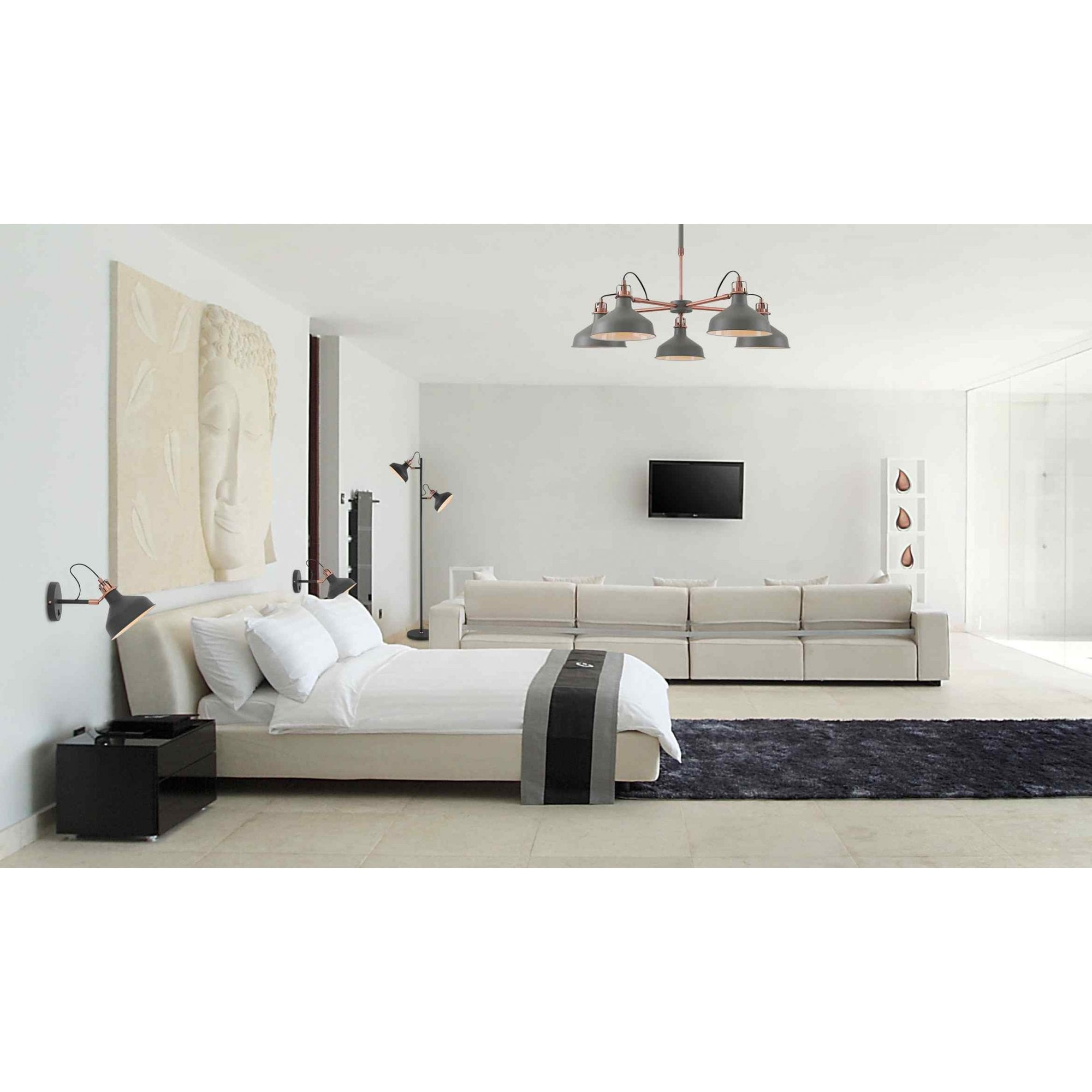 Barnie Floor  Lamp 2 Light Sand Back/Copper/White