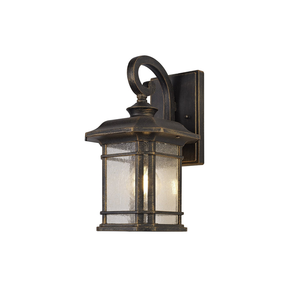 NL75799 Biello Outdoor Small Wall Lamp 1 Light Brushed Black Gold/Seeded Glass
