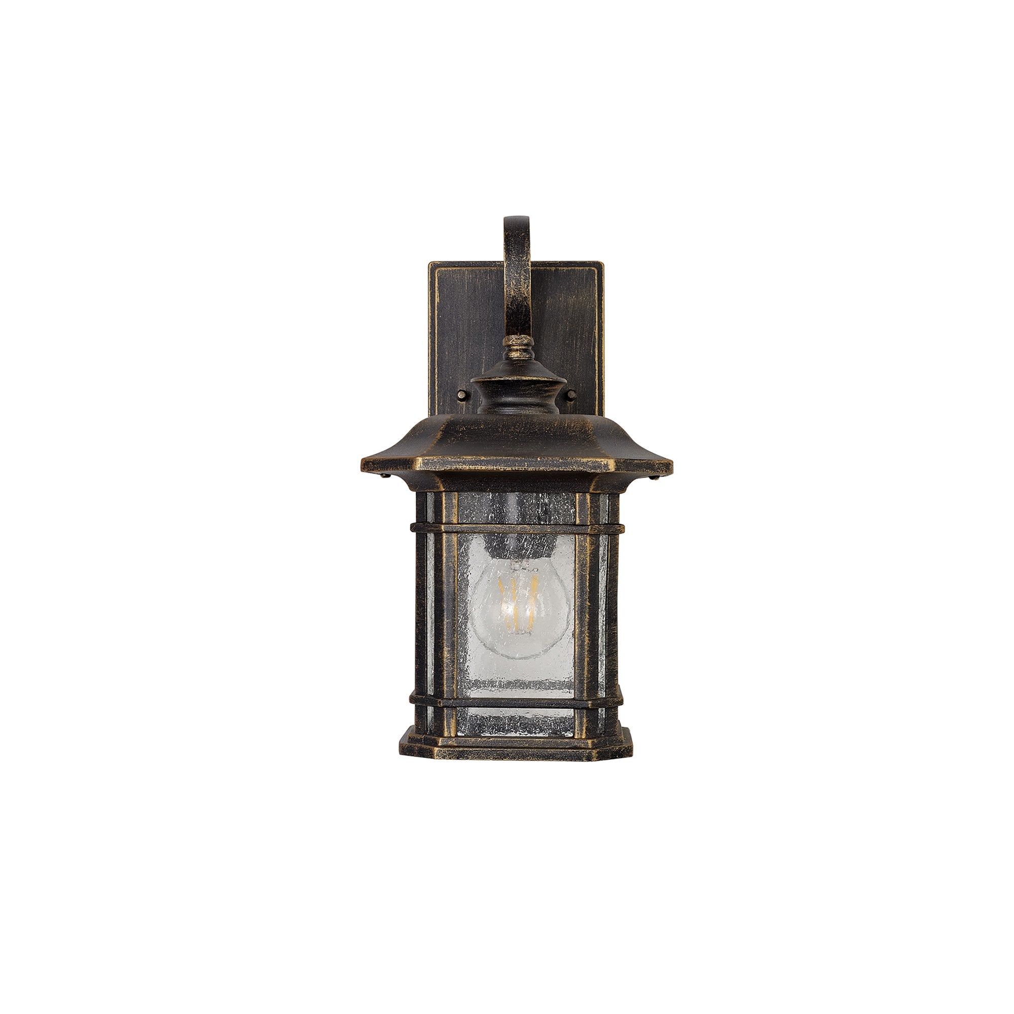 NL75799 Biello Outdoor Small Wall Lamp 1 Light Brushed Black Gold/Seeded Glass