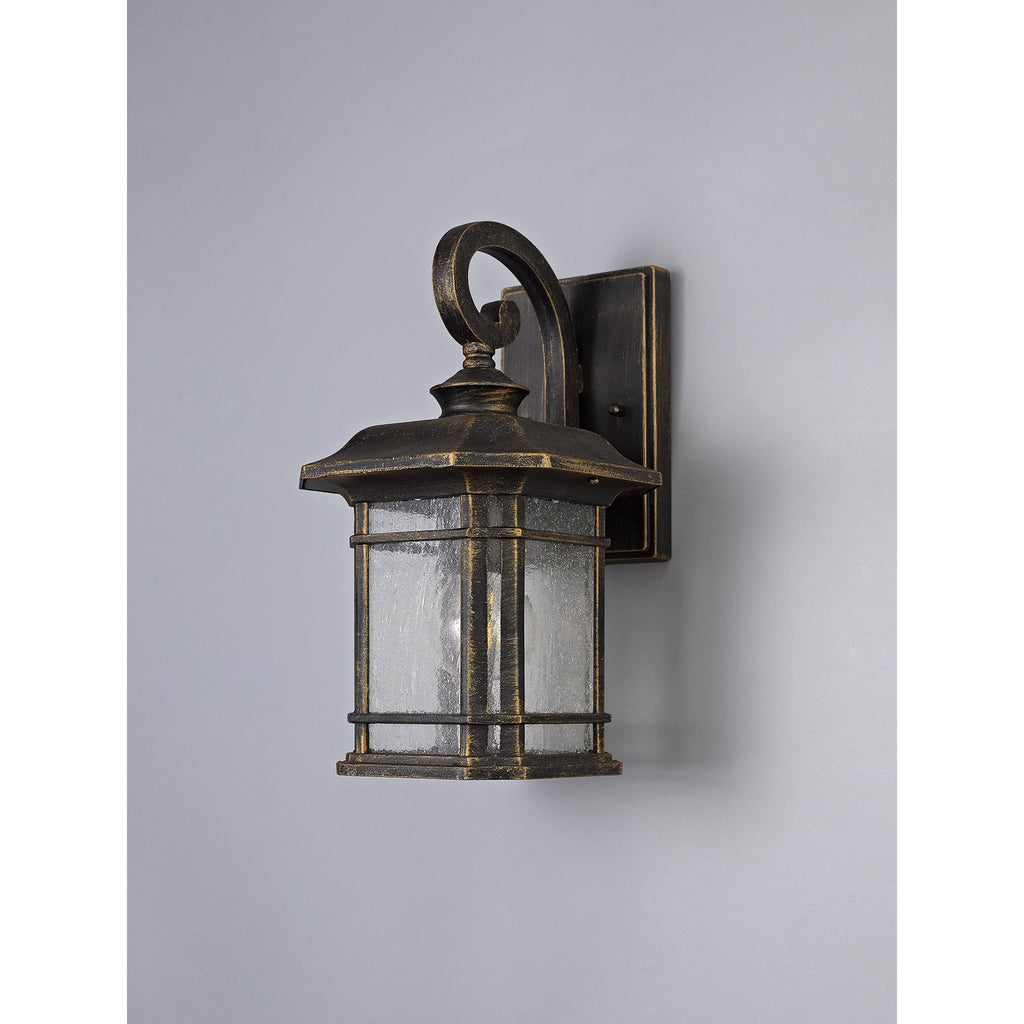 NL75799 Biello Outdoor Small Wall Lamp 1 Light Brushed Black Gold/Seeded Glass
