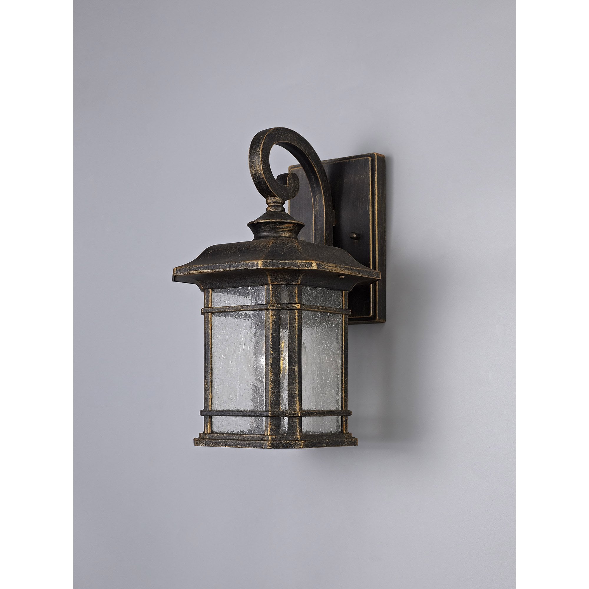 NL75799 Biello Outdoor Small Wall Lamp 1 Light Brushed Black Gold/Seeded Glass