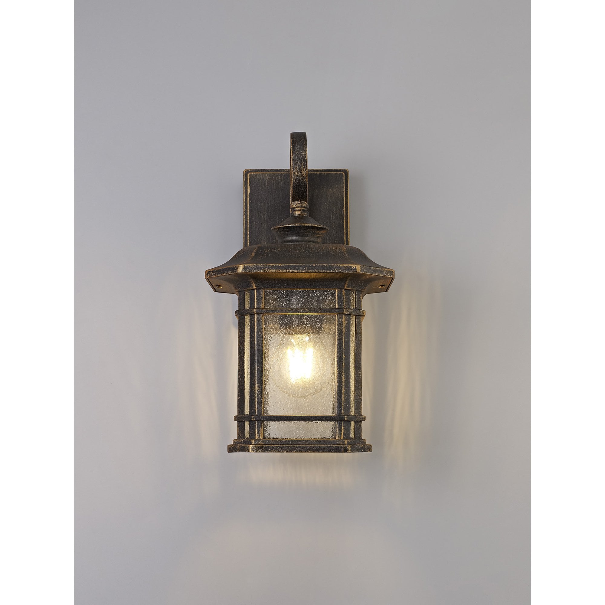 NL75799 Biello Outdoor Small Wall Lamp 1 Light Brushed Black Gold/Seeded Glass