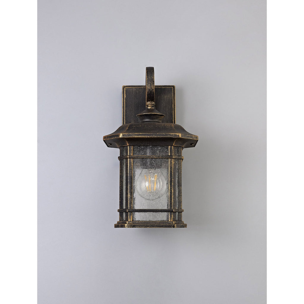 NL75799 Biello Outdoor Small Wall Lamp 1 Light Brushed Black Gold/Seeded Glass