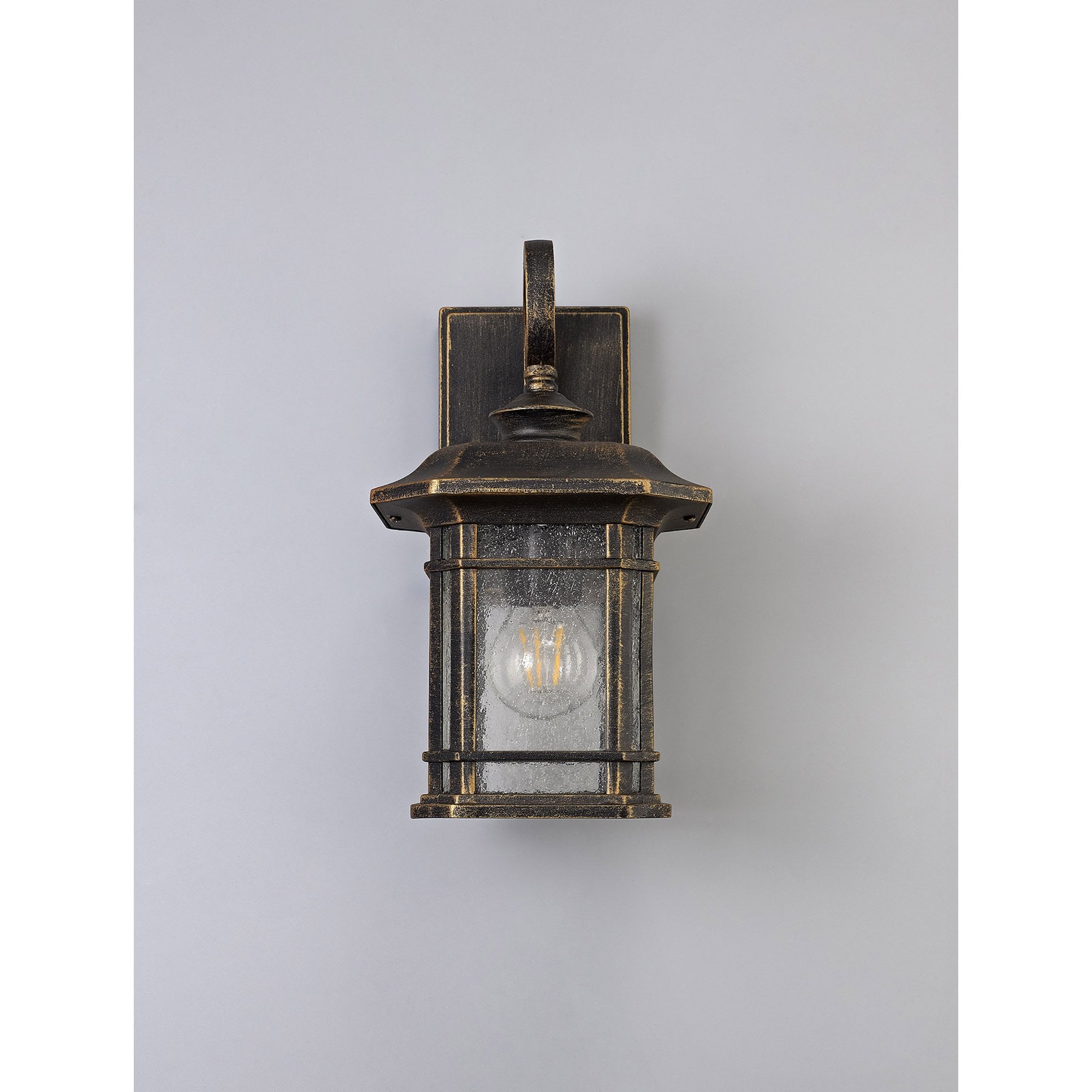 NL75799 Biello Outdoor Small Wall Lamp 1 Light Brushed Black Gold/Seeded Glass