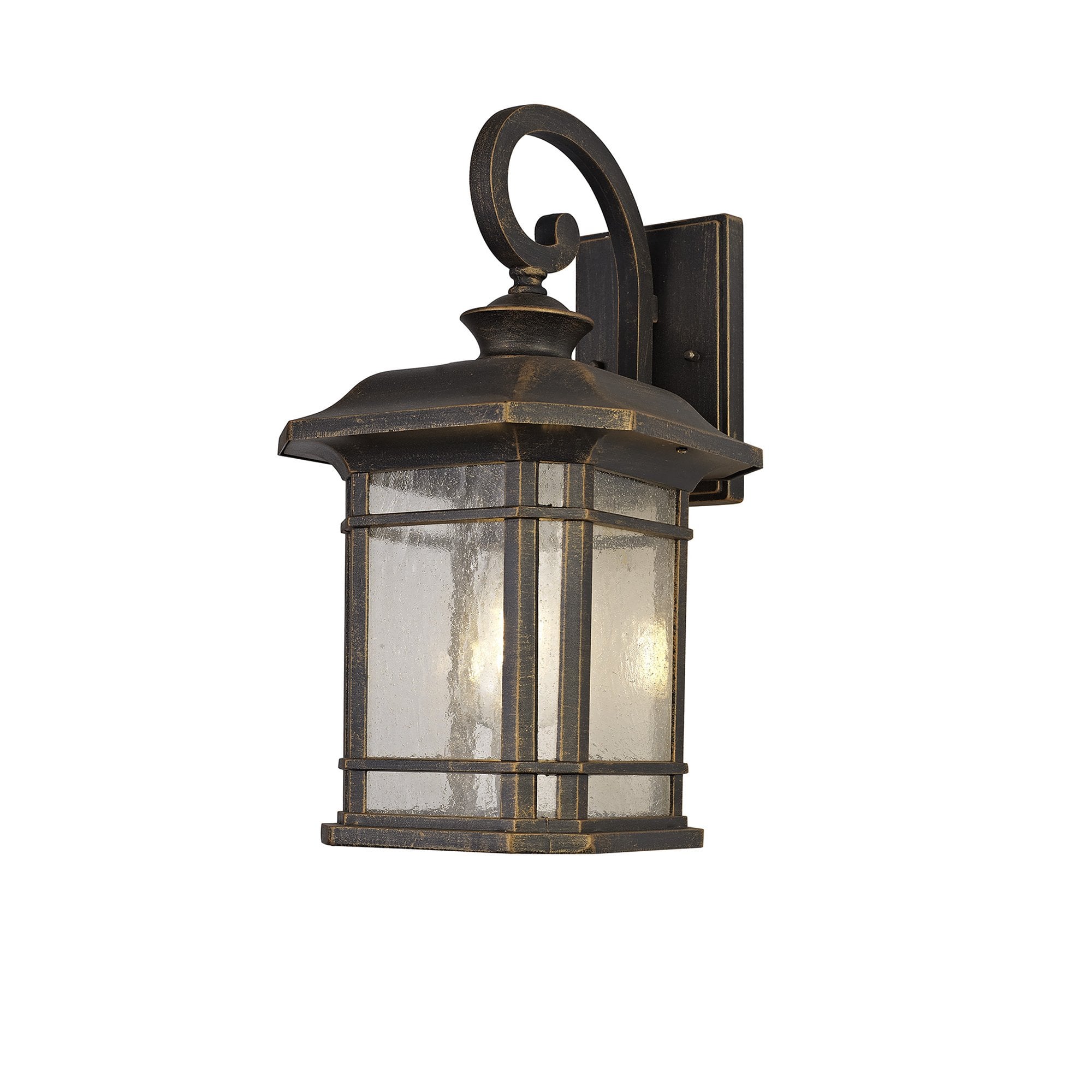 NL75809 Biello Outdoor Large Wall Lamp 1 Light Brushed Black Gold/Seeded Glass