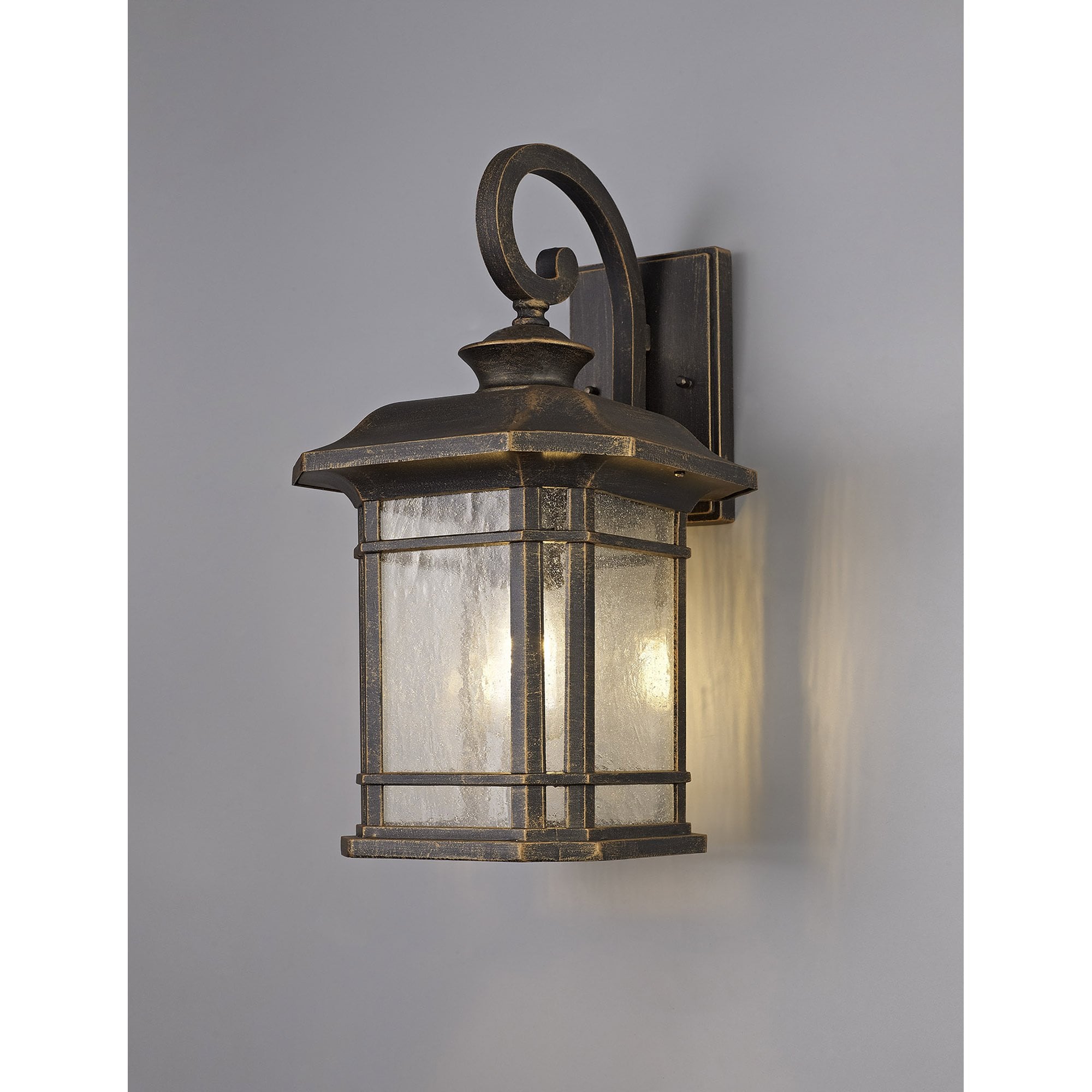 NL75809 Biello Outdoor Large Wall Lamp 1 Light Brushed Black Gold/Seeded Glass