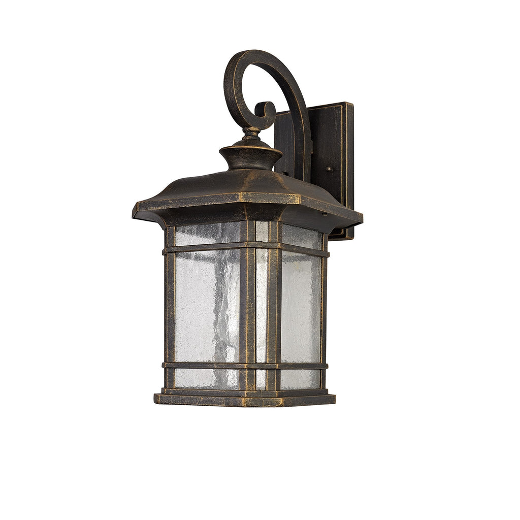 NL75809 Biello Outdoor Large Wall Lamp 1 Light Brushed Black Gold/Seeded Glass