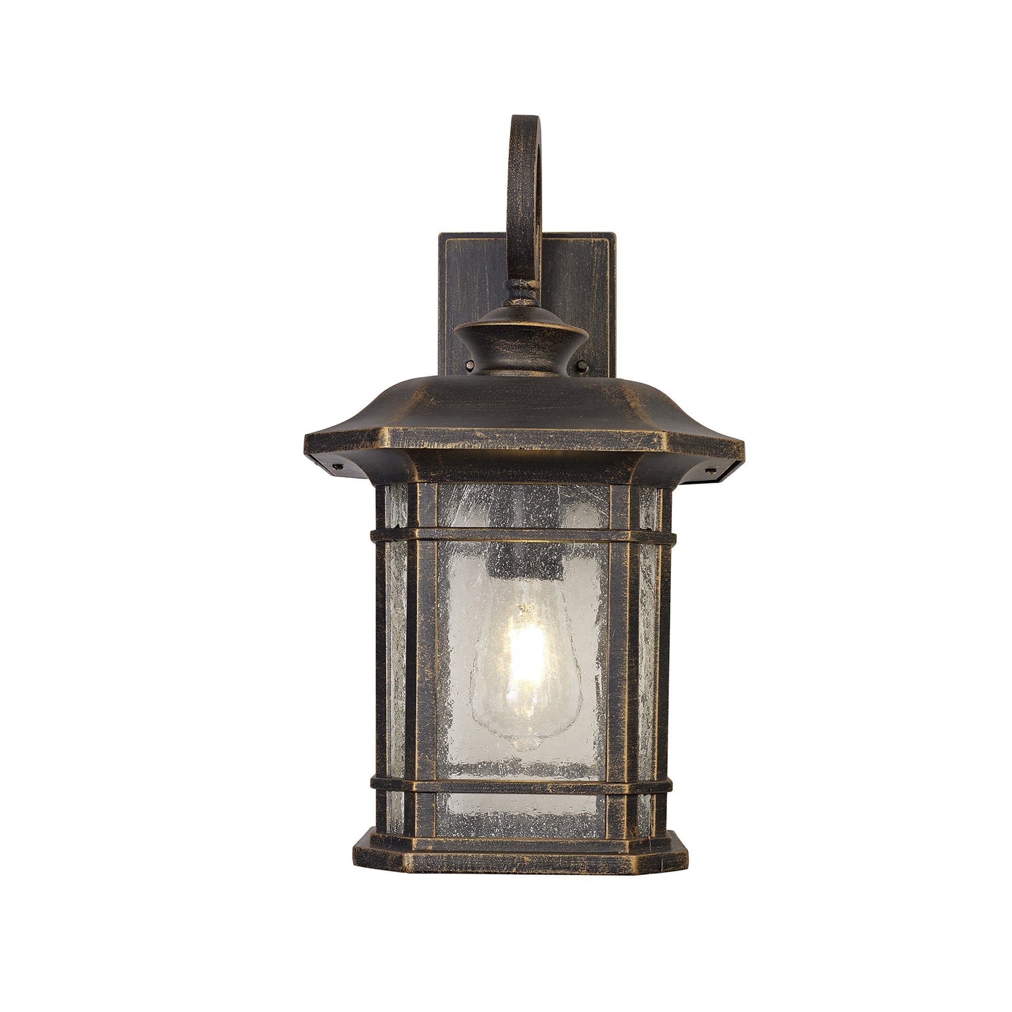 NL75809 Biello Outdoor Large Wall Lamp 1 Light Brushed Black Gold/Seeded Glass