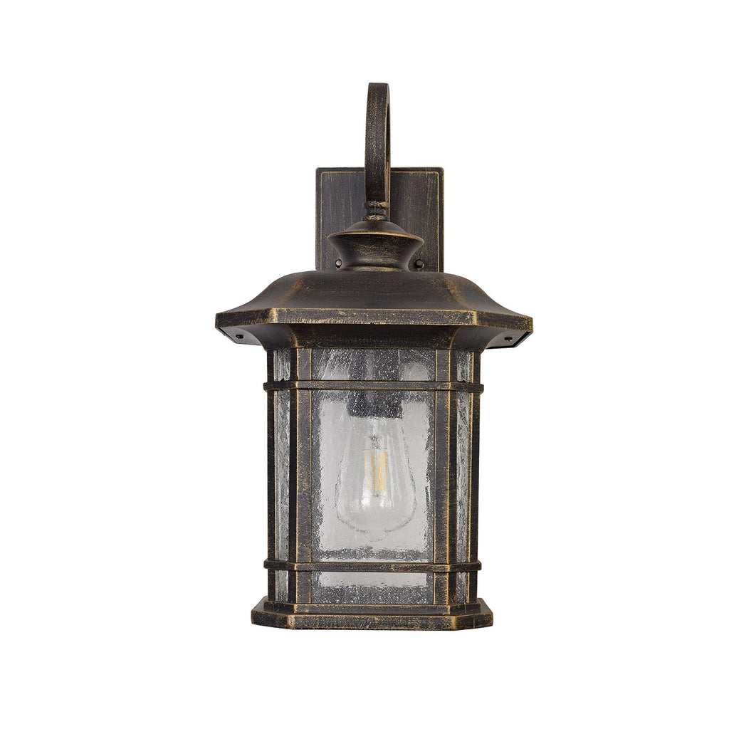 NL75809 Biello Outdoor Large Wall Lamp 1 Light Brushed Black Gold/Seeded Glass