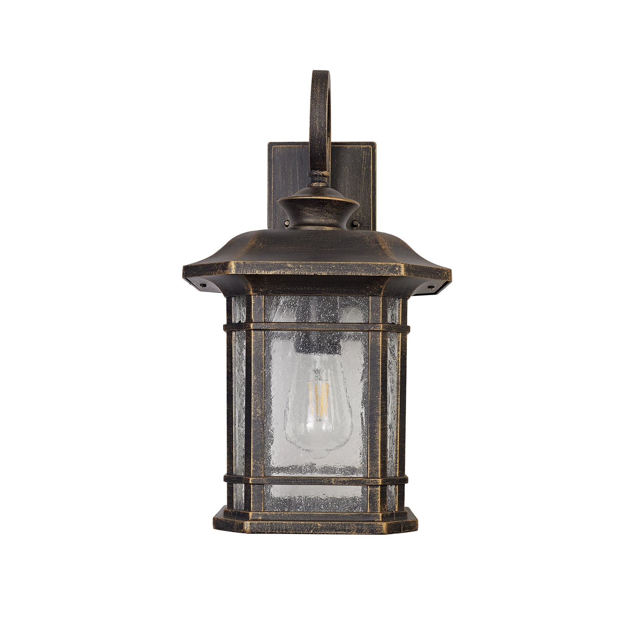 NL75809 Biello Outdoor Large Wall Lamp 1 Light Brushed Black Gold/Seeded Glass