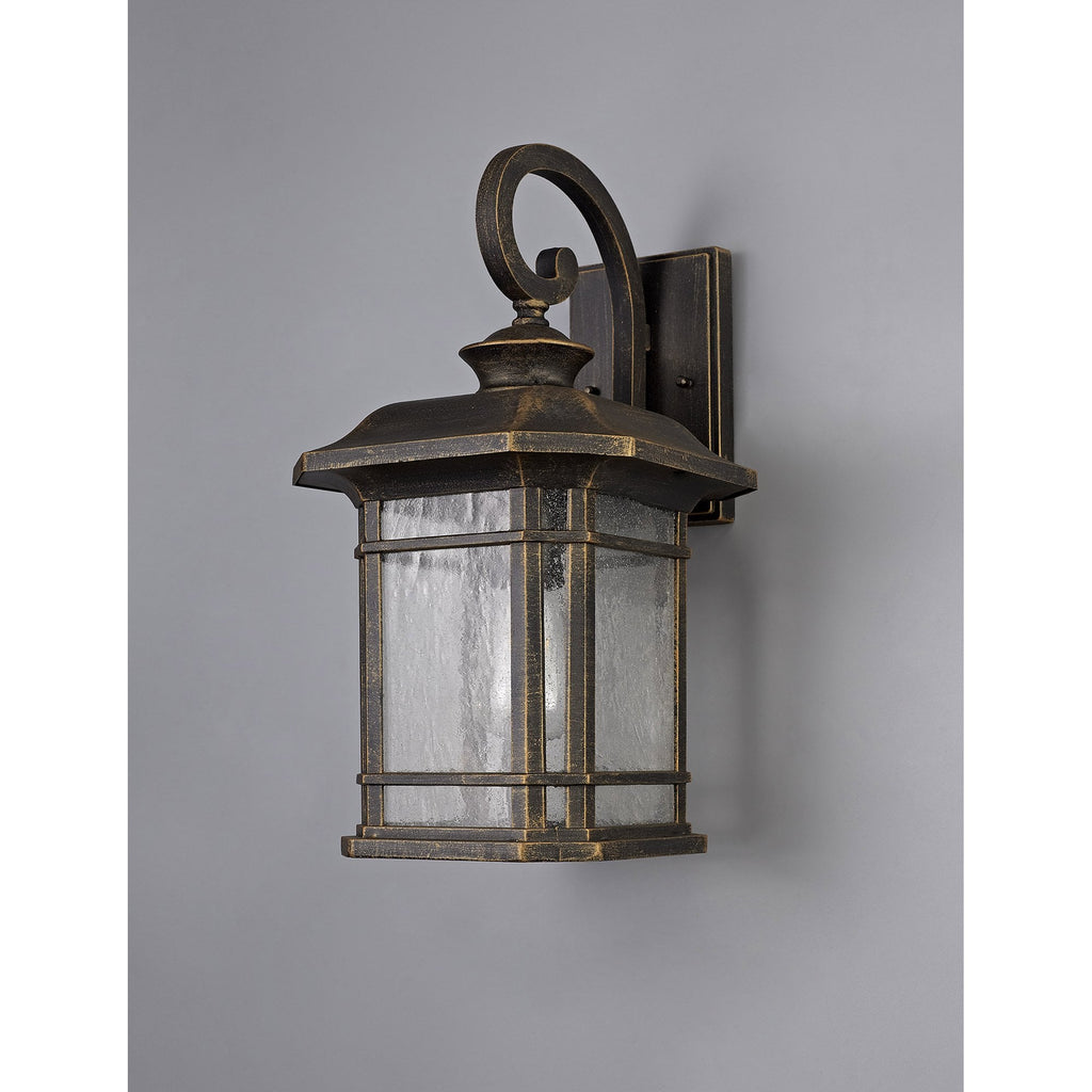 NL75809 Biello Outdoor Large Wall Lamp 1 Light Brushed Black Gold/Seeded Glass