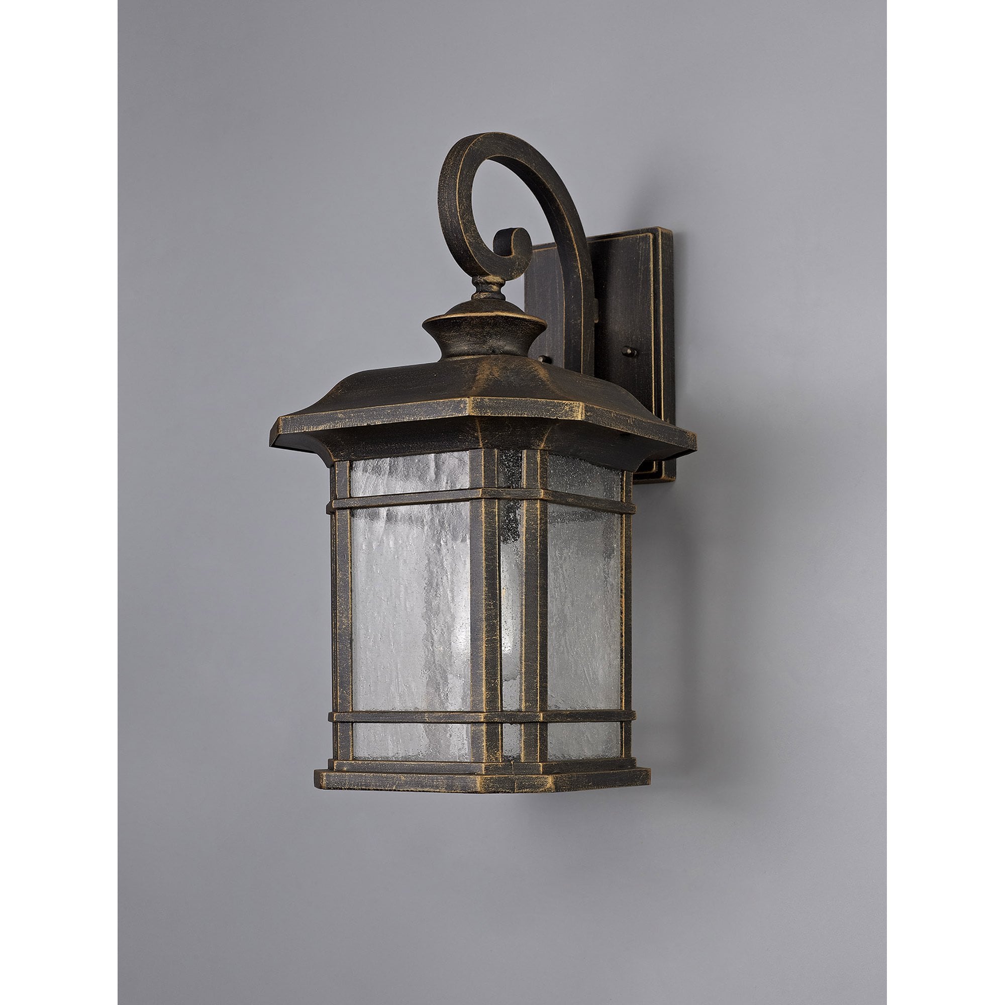 NL75809 Biello Outdoor Large Wall Lamp 1 Light Brushed Black Gold/Seeded Glass