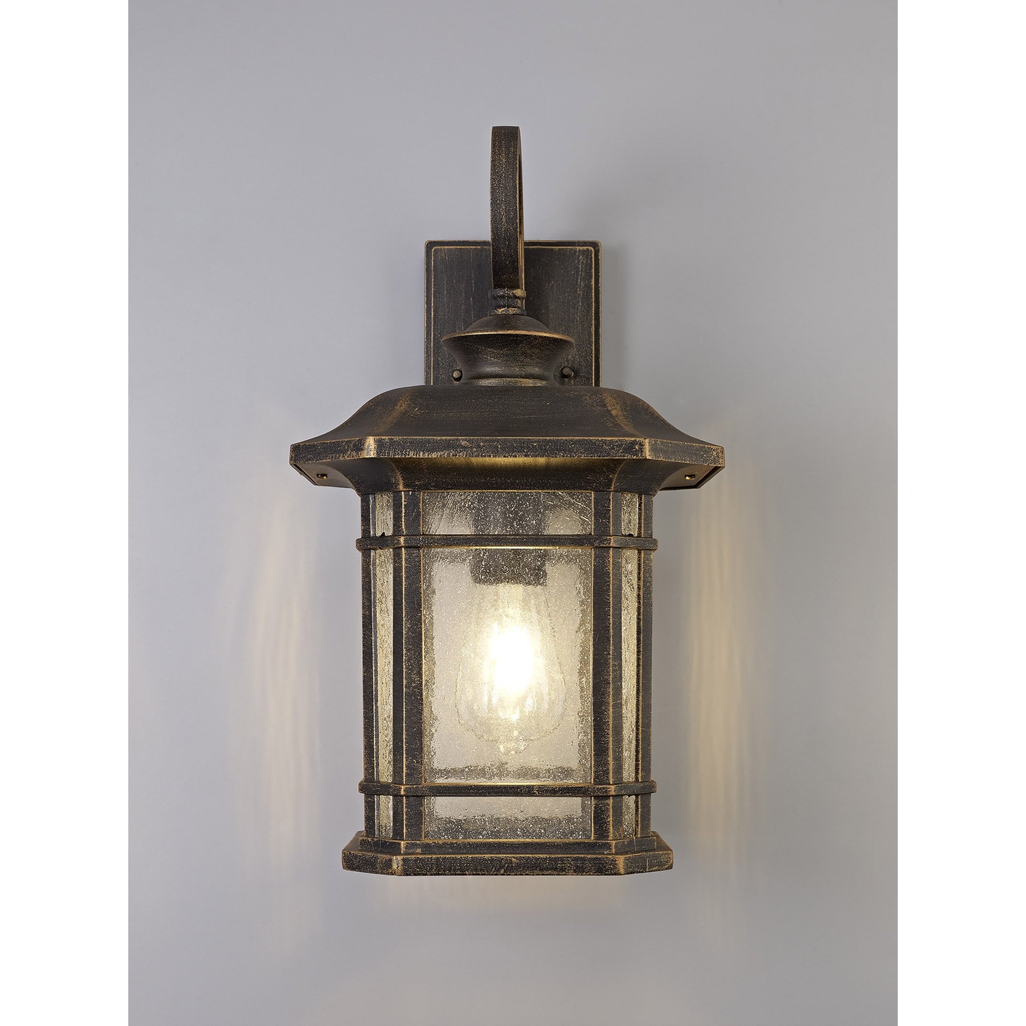 NL75809 Biello Outdoor Large Wall Lamp 1 Light Brushed Black Gold/Seeded Glass