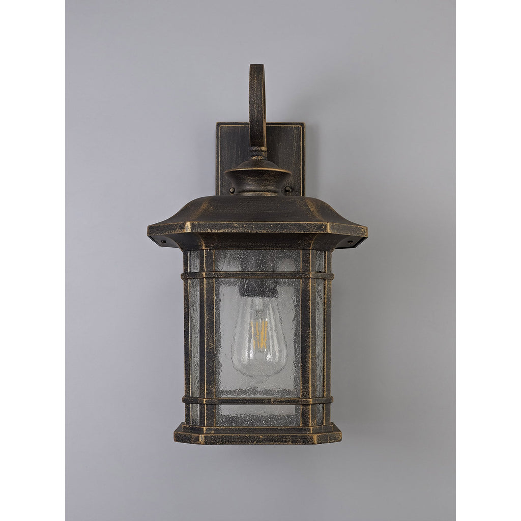 NL75809 Biello Outdoor Large Wall Lamp 1 Light Brushed Black Gold/Seeded Glass
