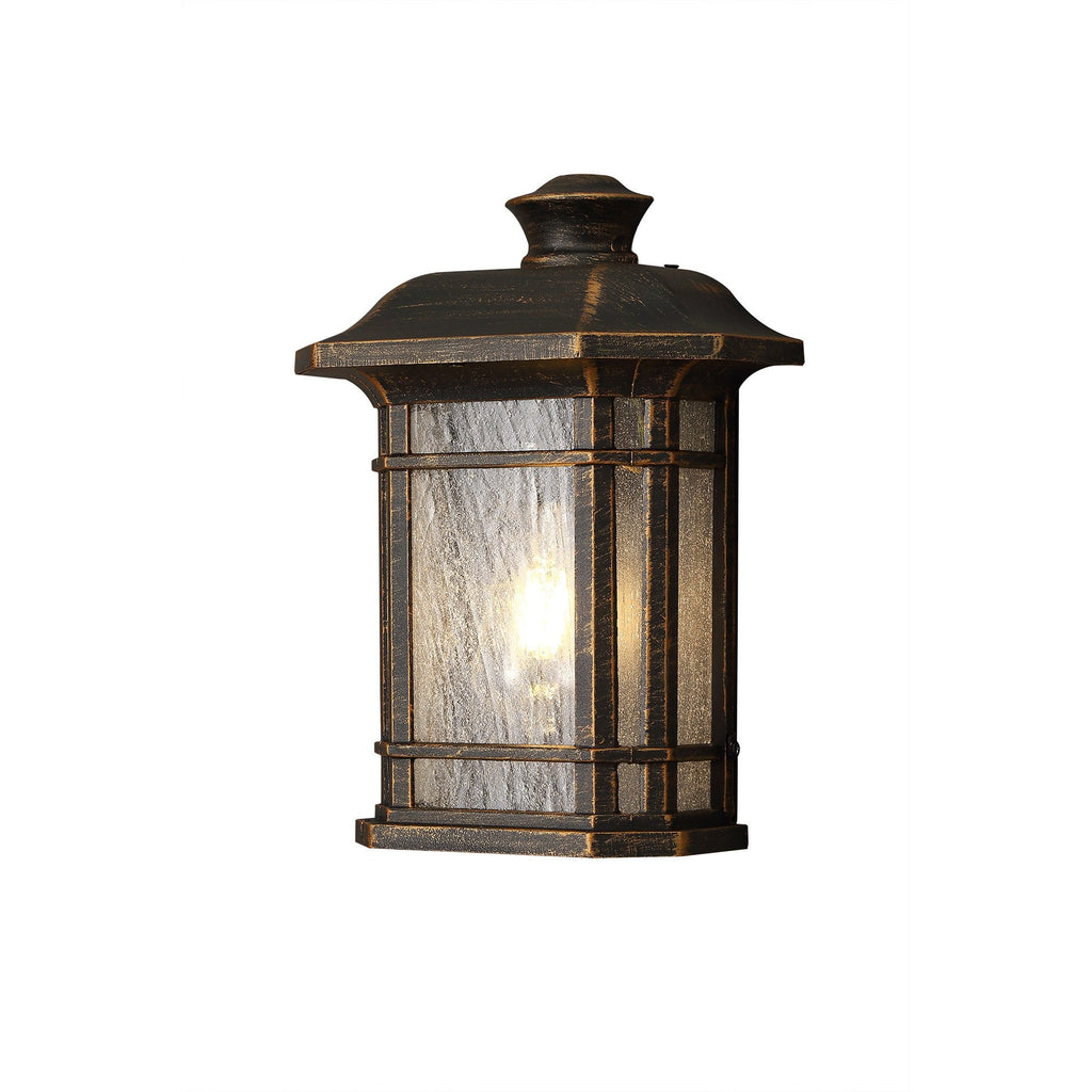 NL75819 Biello Outdoor Half Wall Lamp 1 Light Brushed Black Gold/Seeded Glass