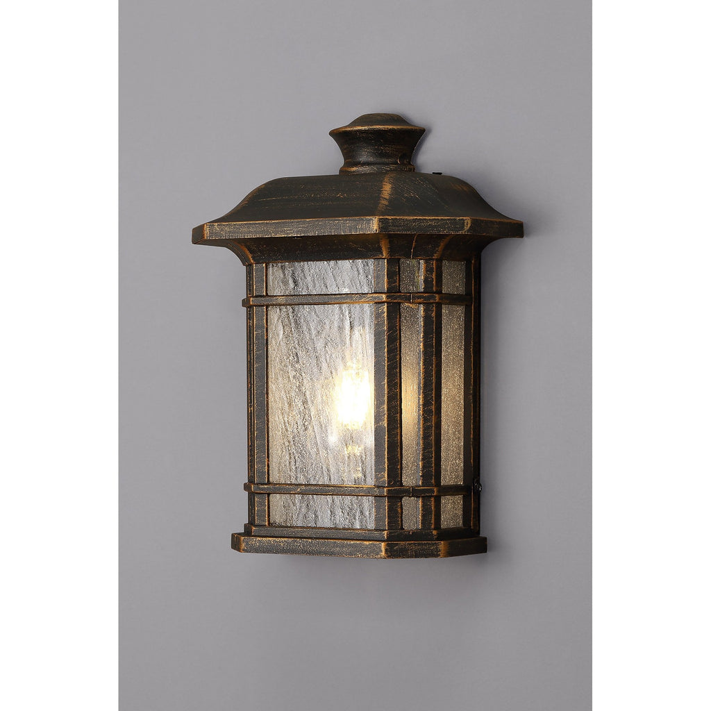NL75819 Biello Outdoor Half Wall Lamp 1 Light Brushed Black Gold/Seeded Glass
