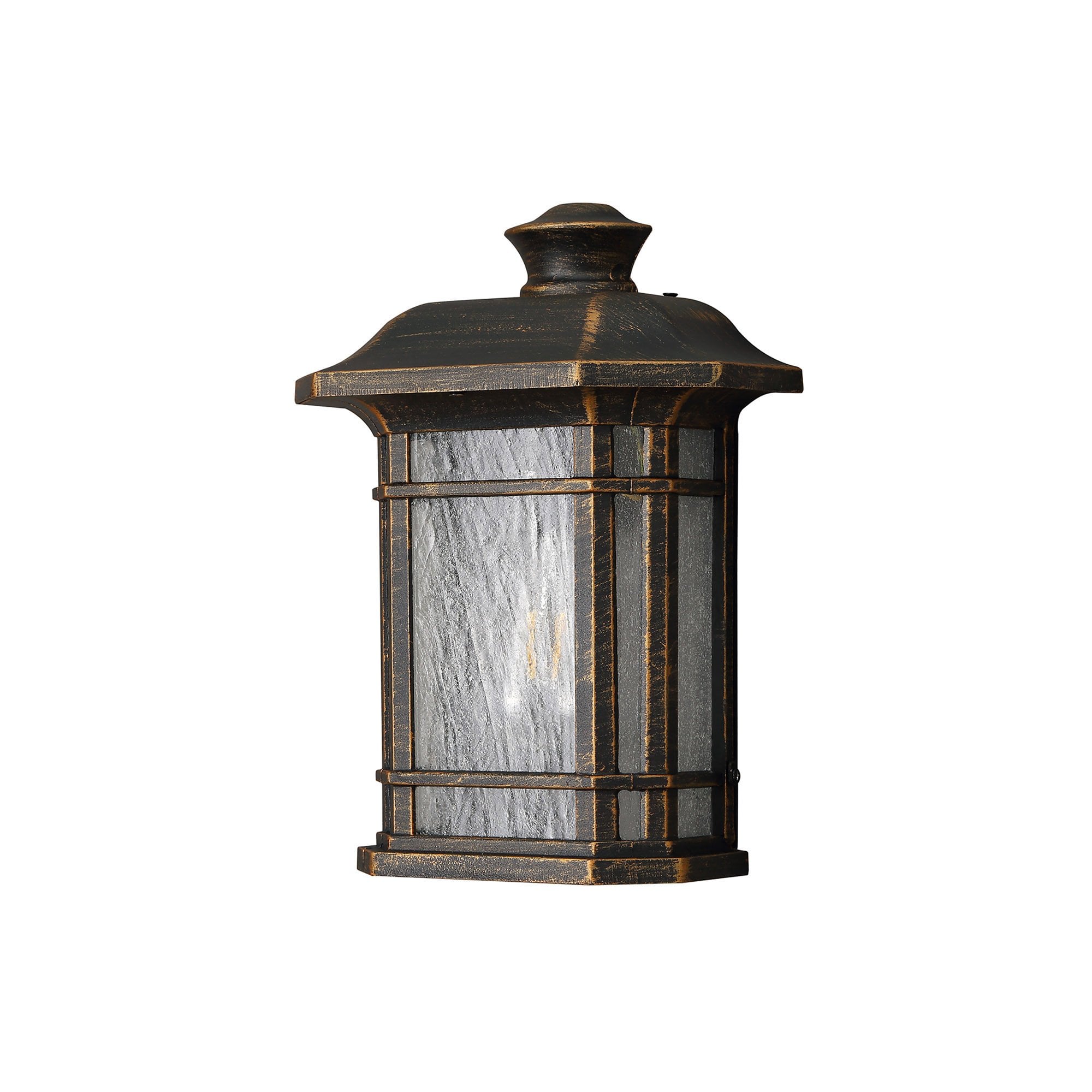 NL75819 Biello Outdoor Half Wall Lamp 1 Light Brushed Black Gold/Seeded Glass