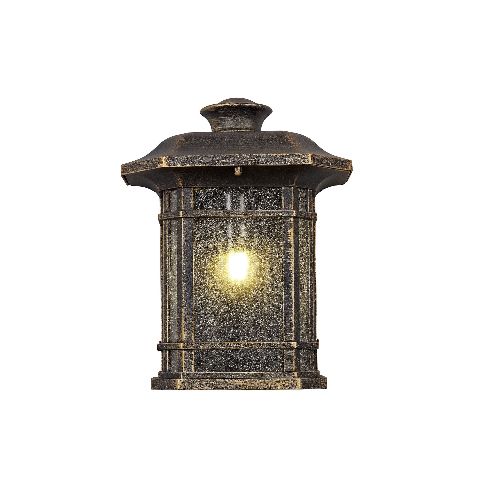 NL75819 Biello Outdoor Half Wall Lamp 1 Light Brushed Black Gold/Seeded Glass
