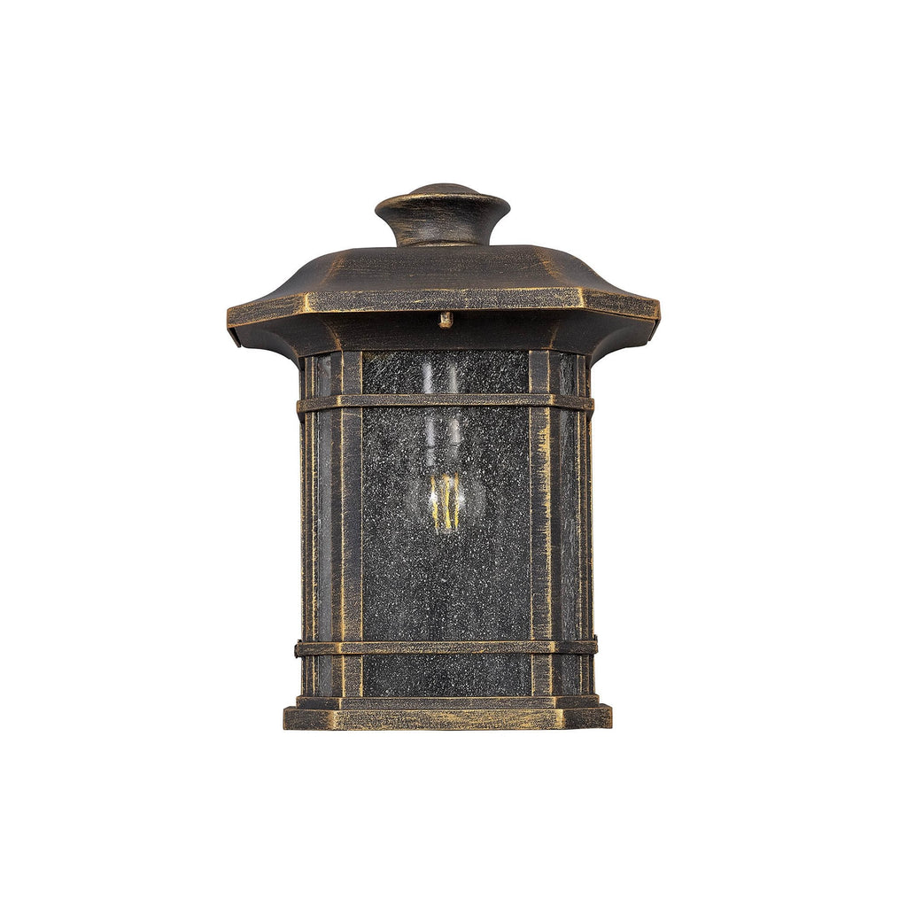 NL75819 Biello Outdoor Half Wall Lamp 1 Light Brushed Black Gold/Seeded Glass