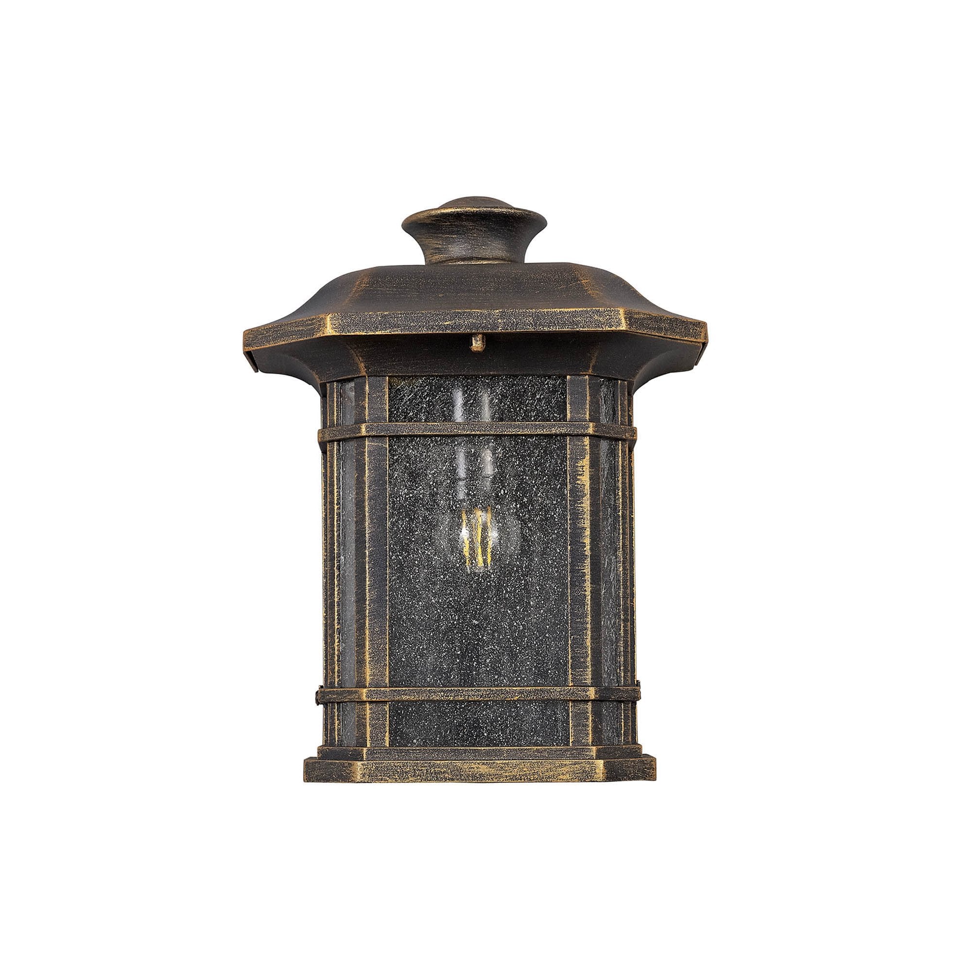NL75819 Biello Outdoor Half Wall Lamp 1 Light Brushed Black Gold/Seeded Glass