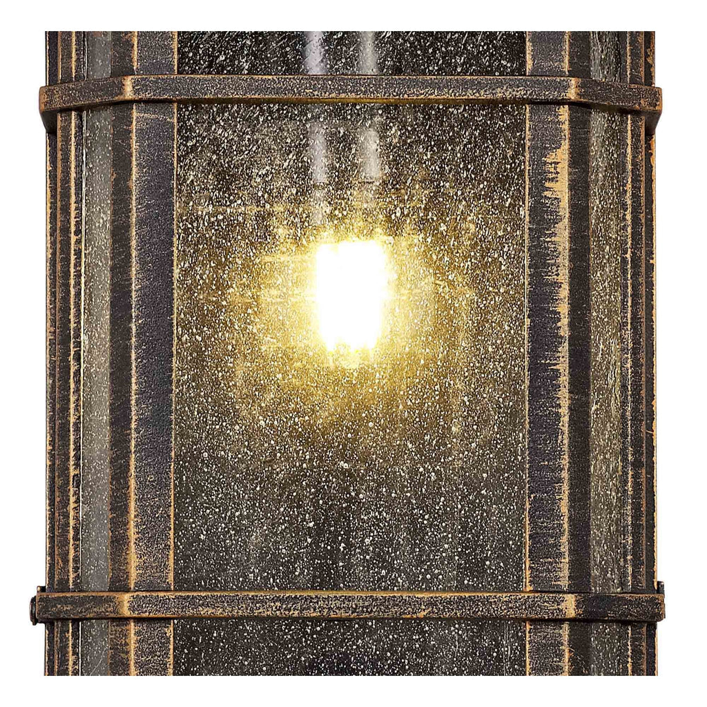 NL75819 Biello Outdoor Half Wall Lamp 1 Light Brushed Black Gold/Seeded Glass