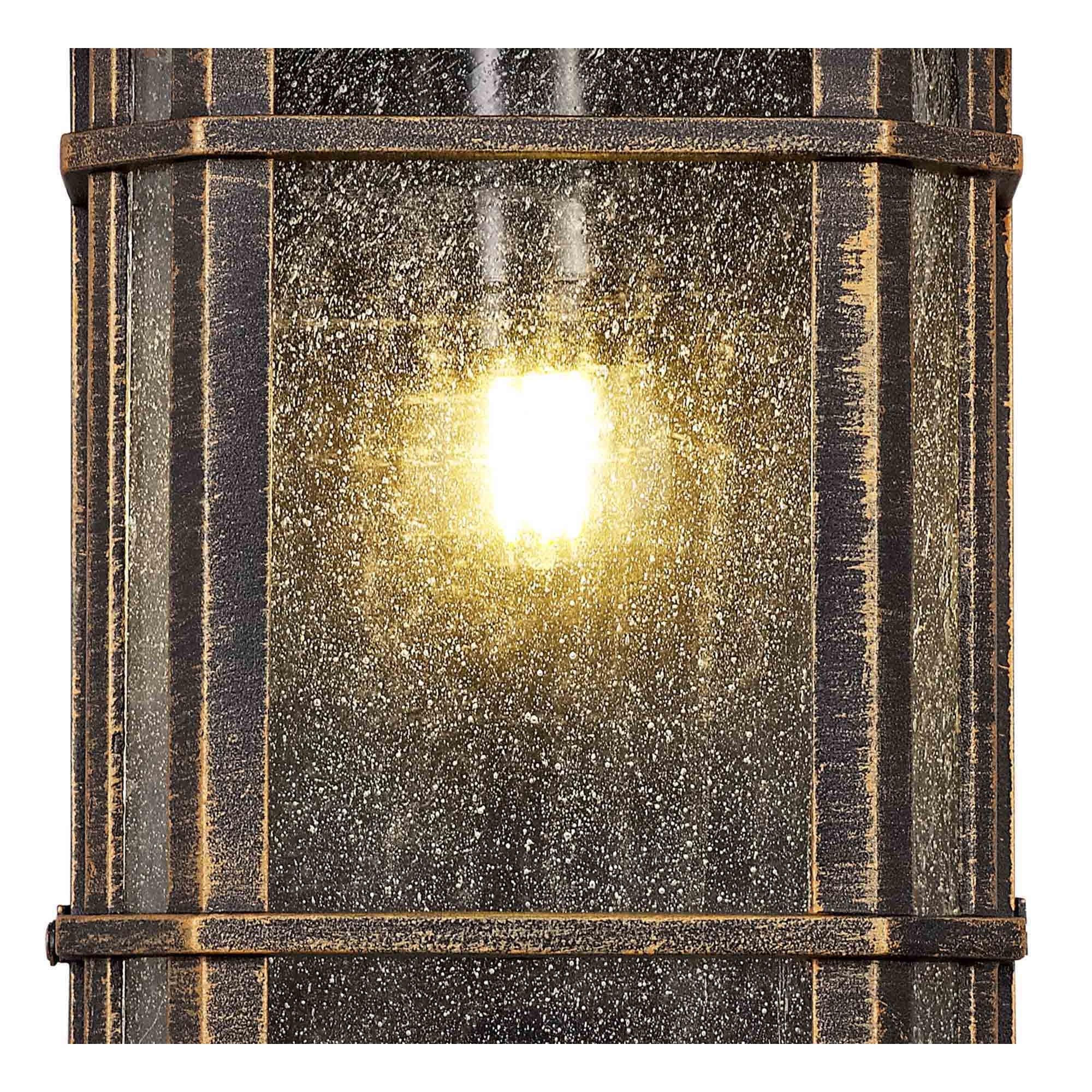 NL75819 Biello Outdoor Half Wall Lamp 1 Light Brushed Black Gold/Seeded Glass