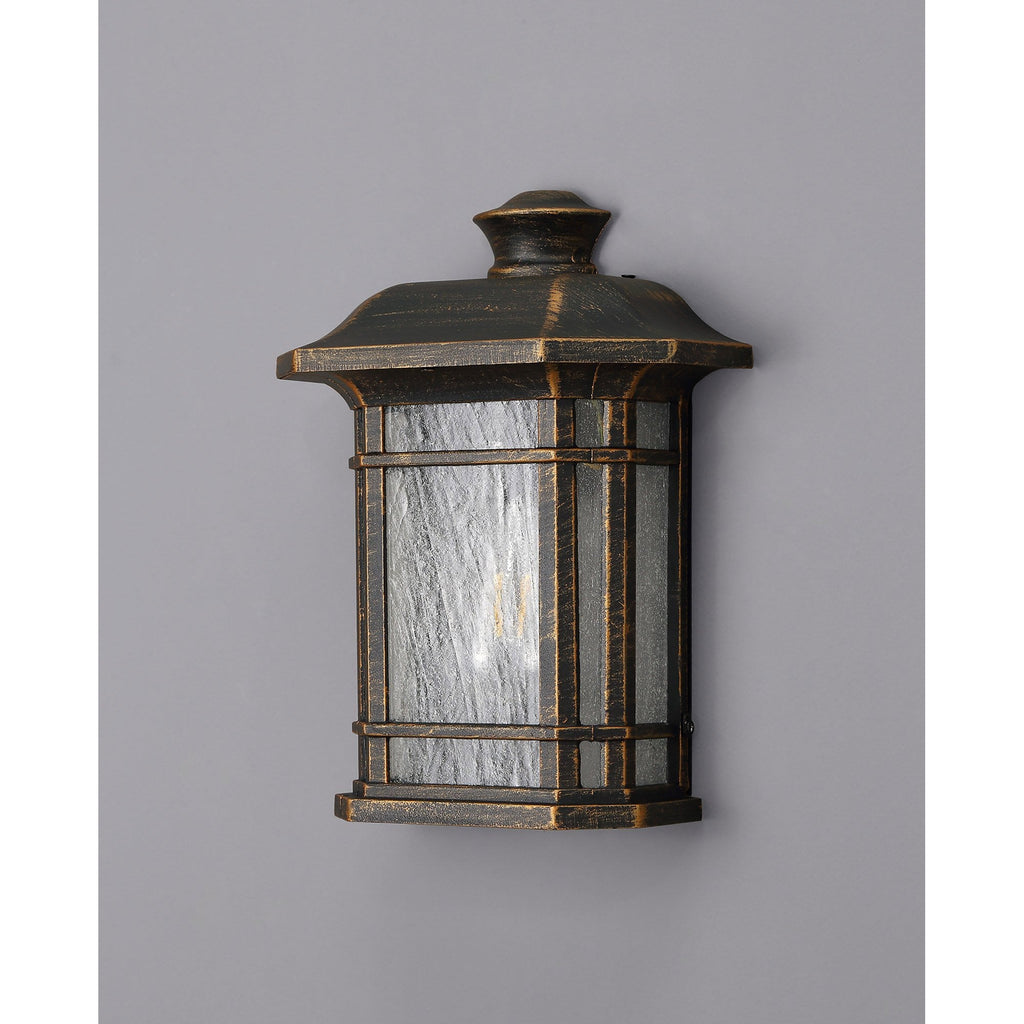NL75819 Biello Outdoor Half Wall Lamp 1 Light Brushed Black Gold/Seeded Glass
